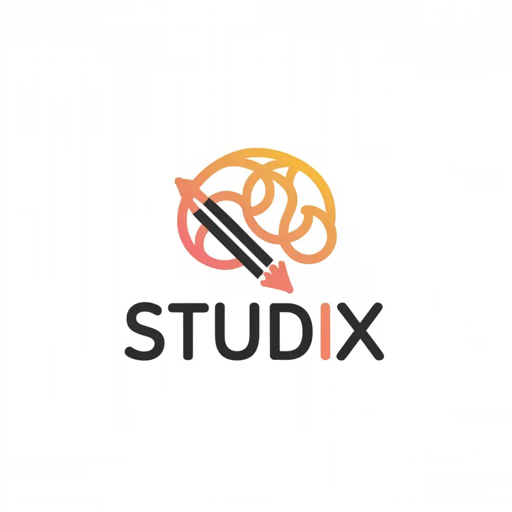 a logo design,with the text "Studix", main symbol:A pencil, brain,Moderate,be used in Education industry,clear background