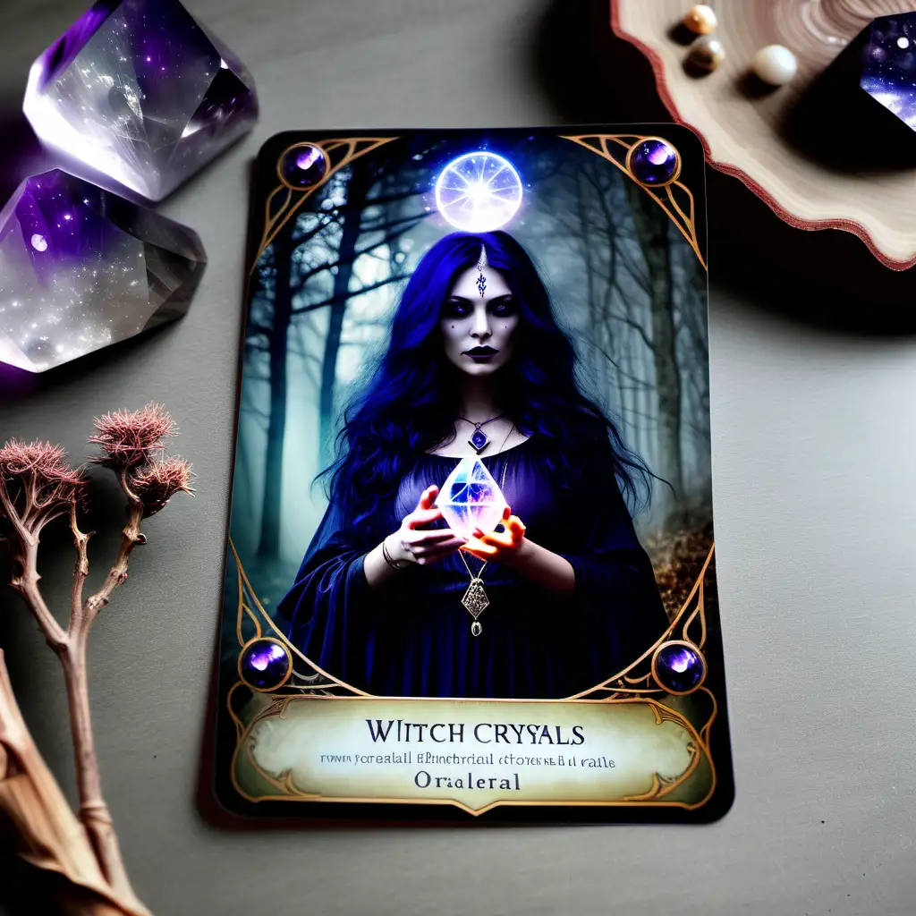 Ethereal Witch Holding Crystal Oracle Card Realistic Mystical Art