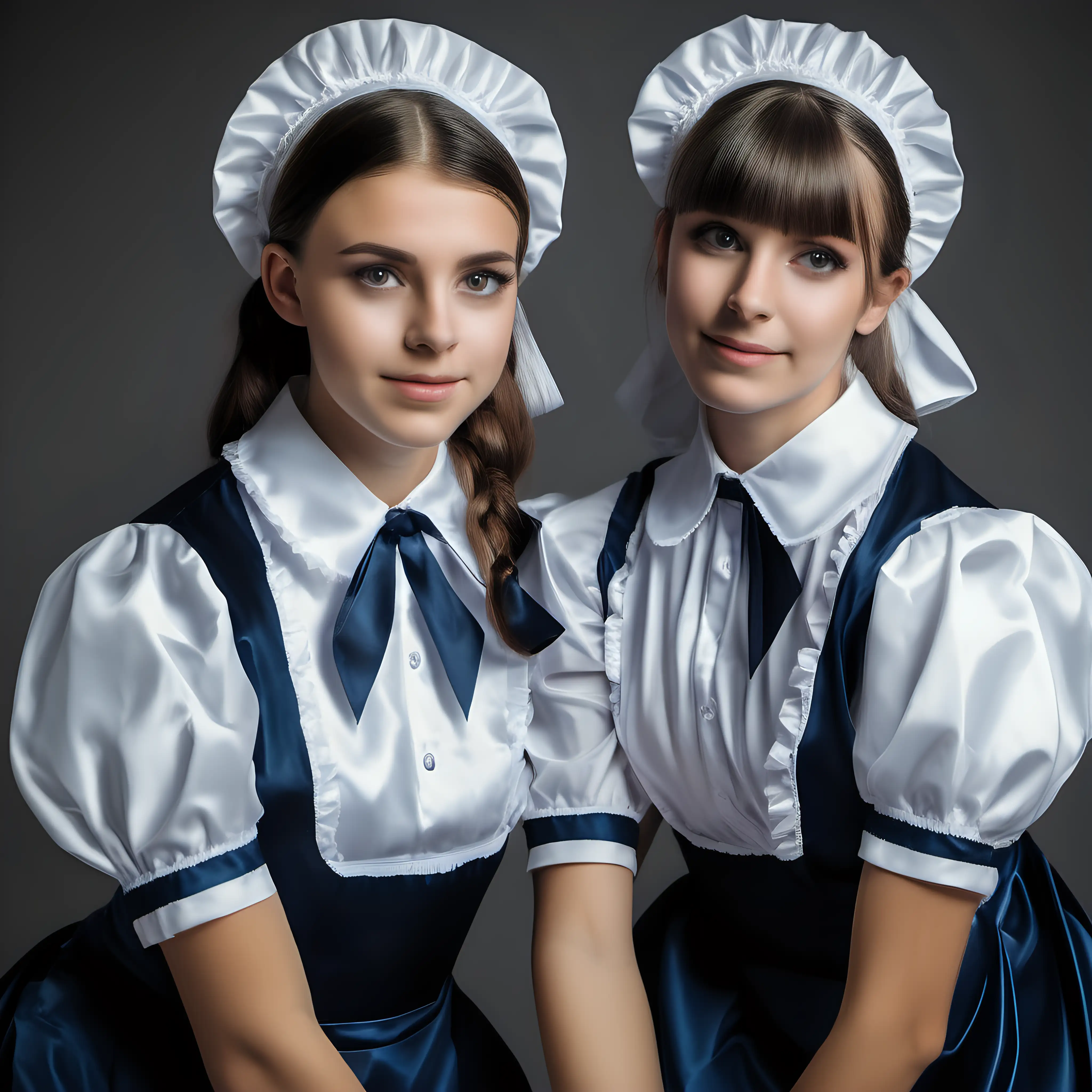 Elegant Satin Long Maid Uniforms for Two Girls