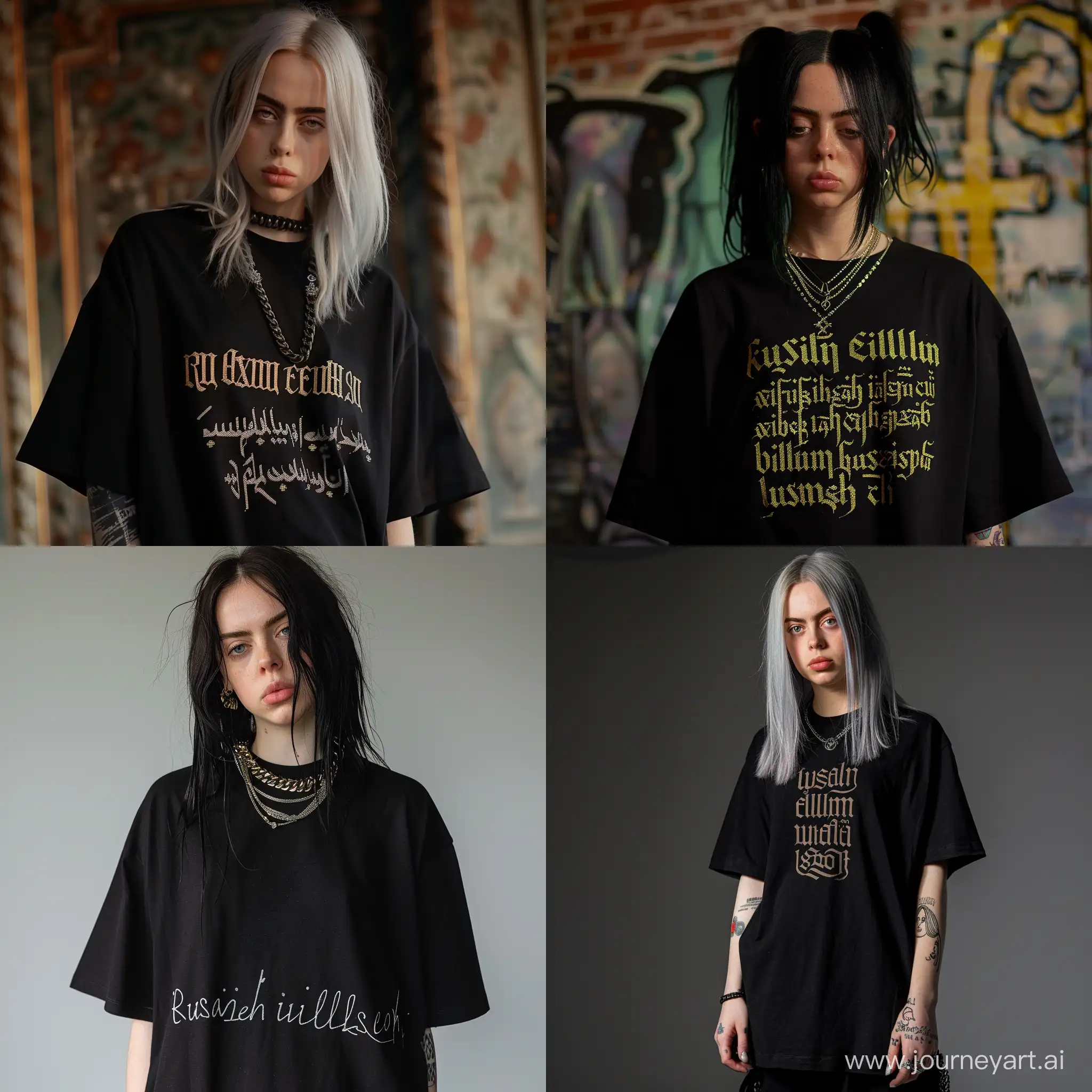 Billie-Eilish-Wearing-Black-TShirt-with-Unique-Inscription