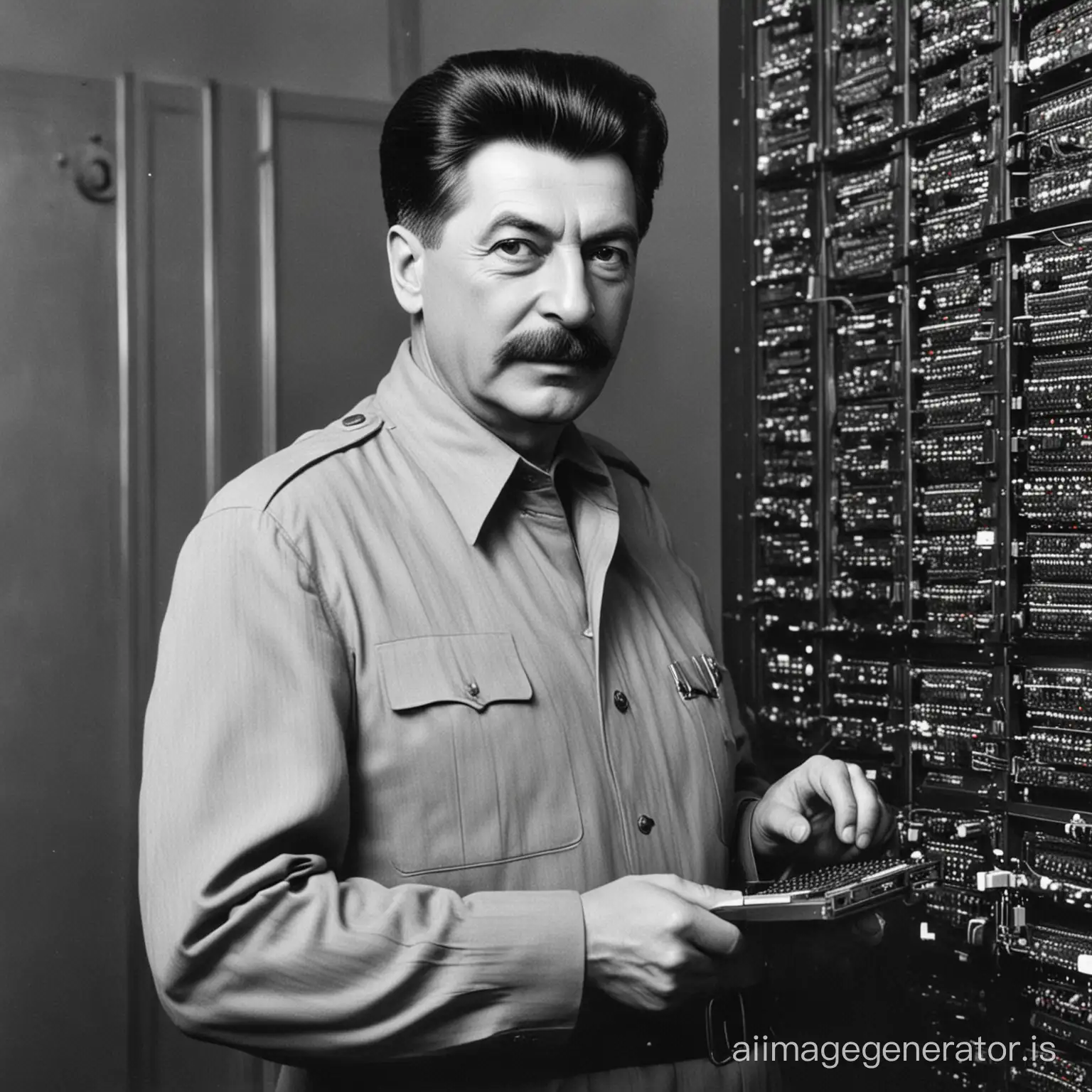 Stalin Controlling the Future with a Supercomputer | AI Image Generator