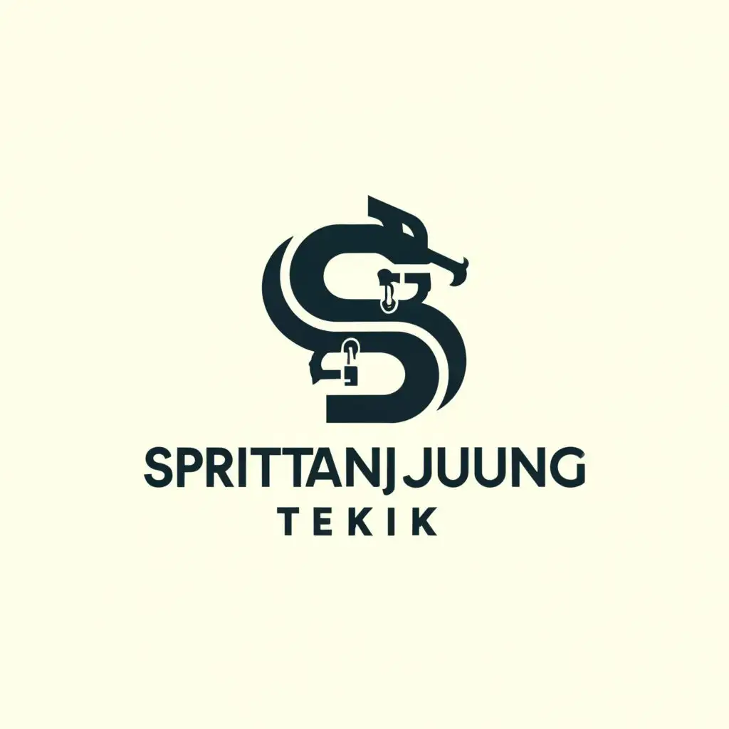 a logo design,with the text "SRITANJUNG TEKNIK", main symbol:a dragon wrapped around the letter t, and the dragon carries solder. ,Minimalistic,be used in Technology industry,clear background