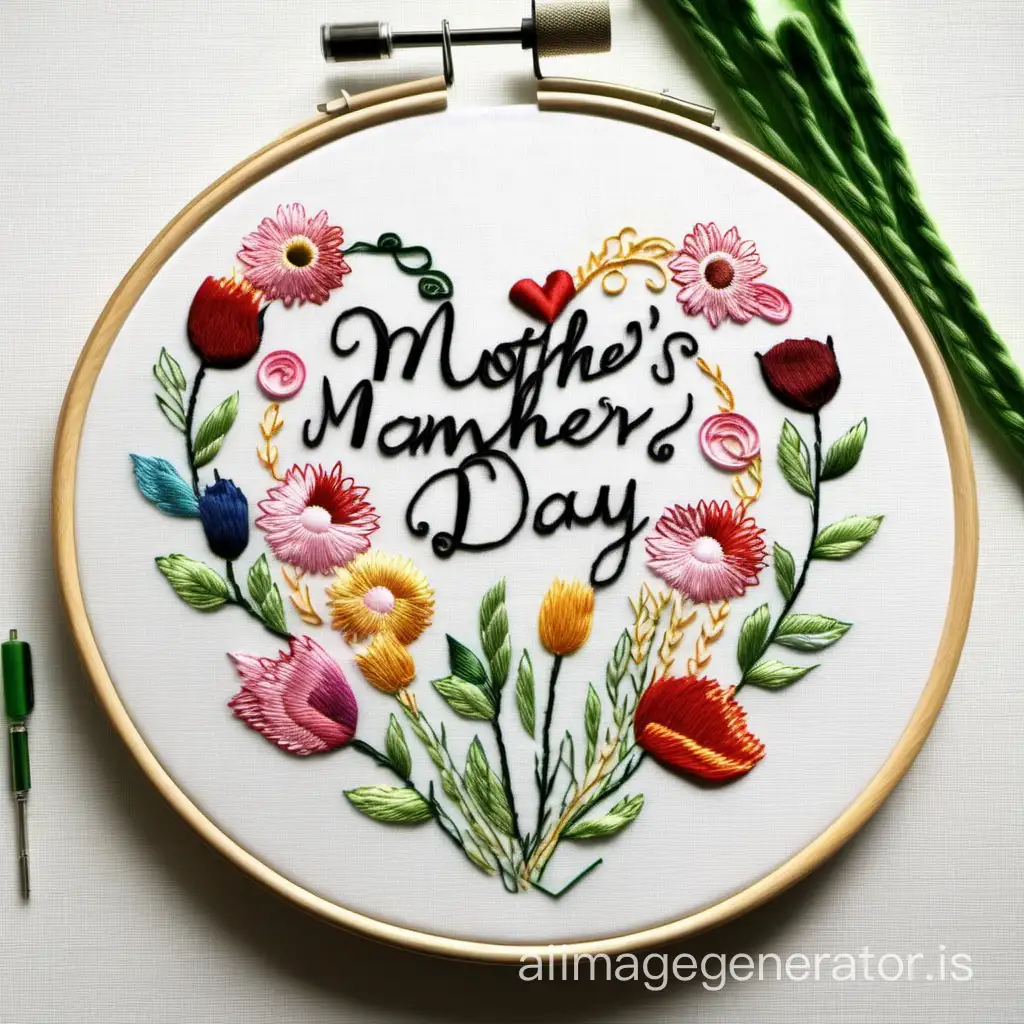 Can you imagine an image related to Mother's Day that is embroidered, without a hoop, to be used on Etsy?