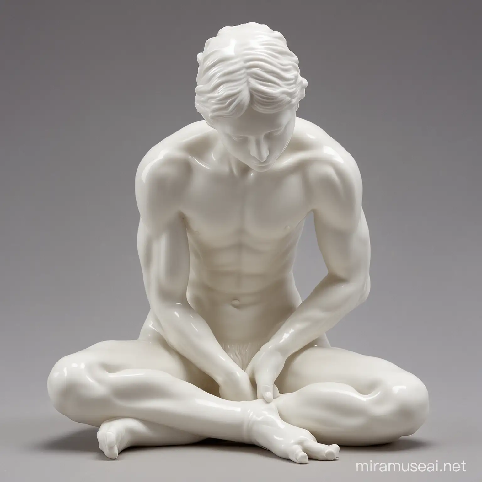 White Porcelain Figure Resembling Rodins Sculpture