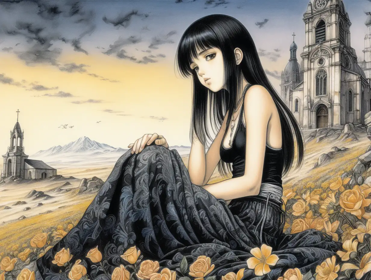 Melancholic Gothic Girl in PostApocalyptic Landscape