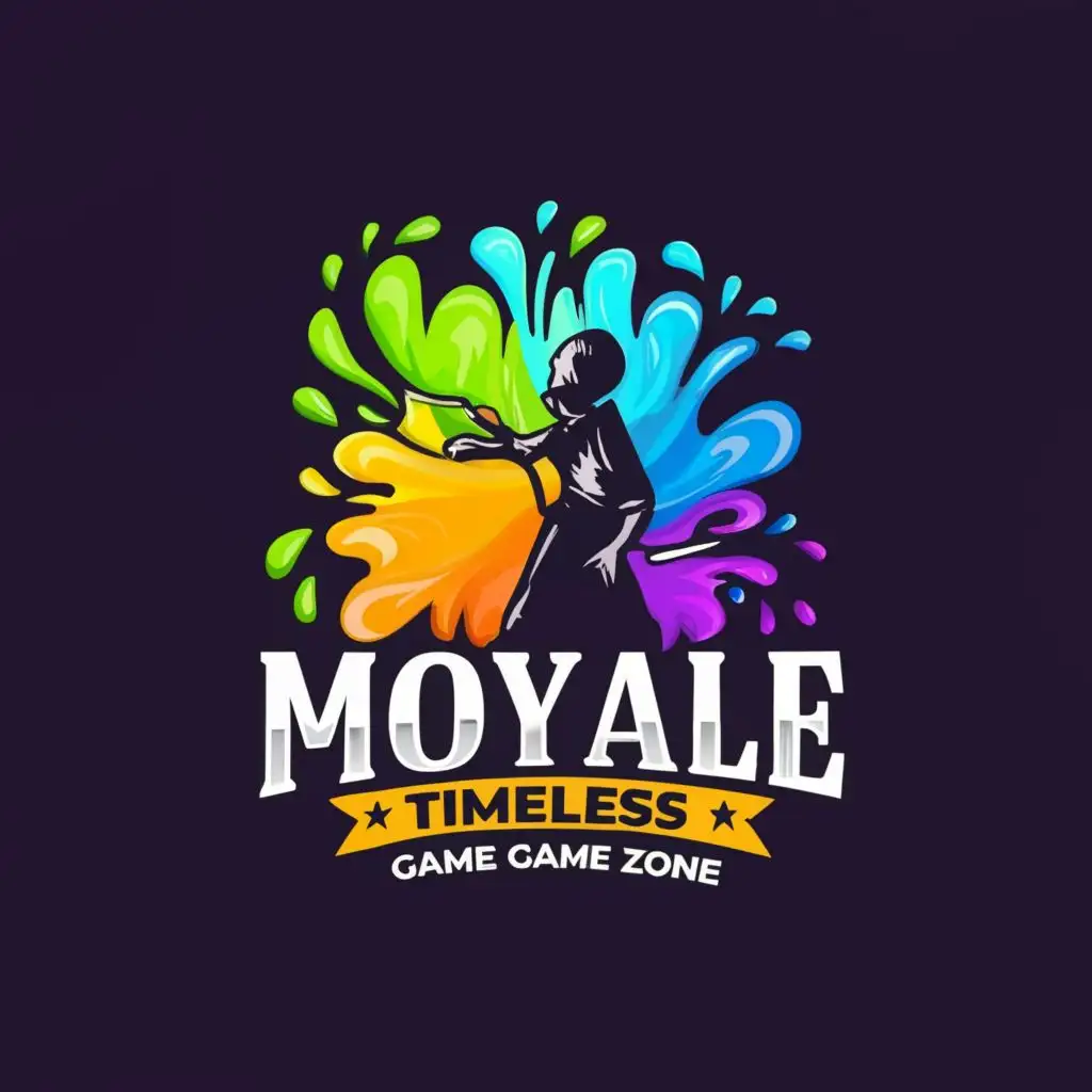 a logo design,with the text "MOYALE TIMELESS GAME ZONE", main symbol:Artist after spraying bright paint, "TIMELESS GAME ZONE" bright, colourful and realistic fonts in the background , be used in Entertainment industry