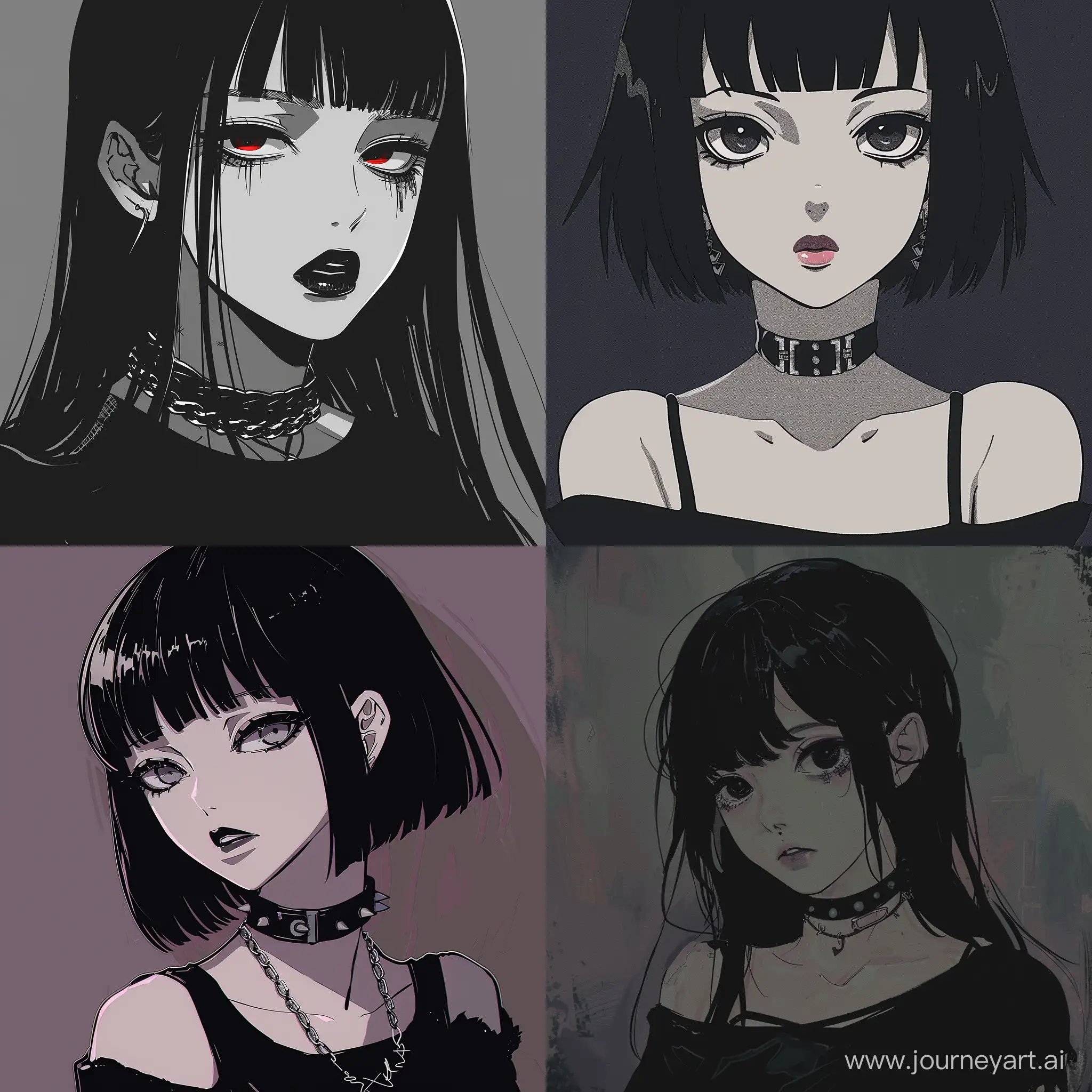Anime goth girl with kare, choker on neck 