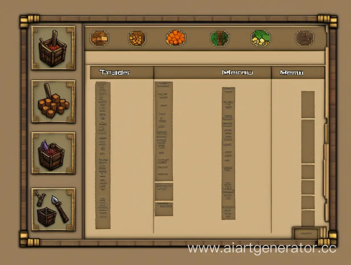 Меню интерфейс для торговца, 2D, средневековье, minecraft, без надписей