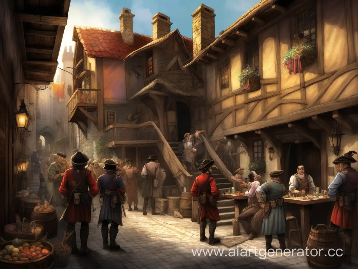 Vibrant-Tavern-Scene-with-Guard-and-Diverse-Crowd