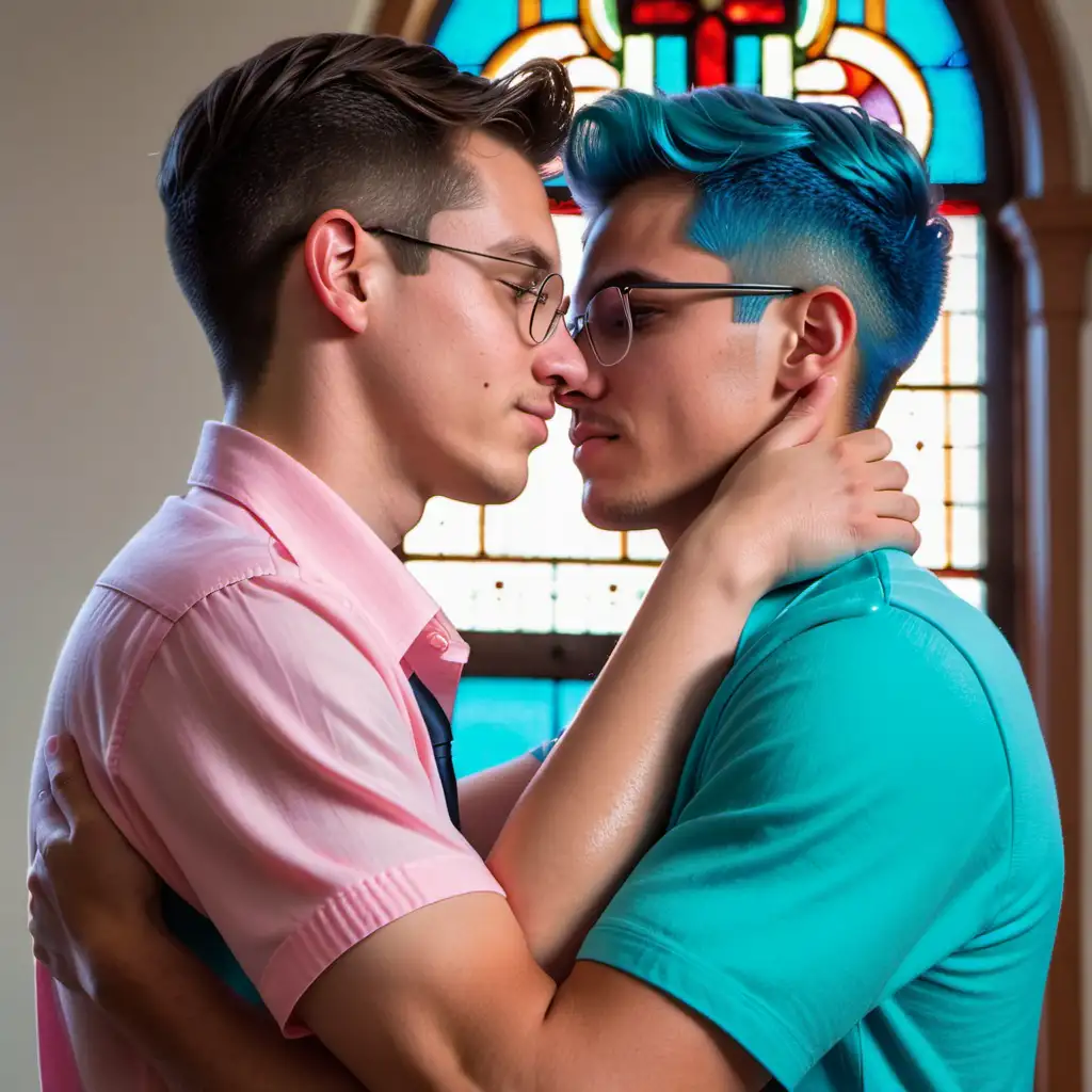 Emotional Reunion of Brothers in Tranquil Church Setting
