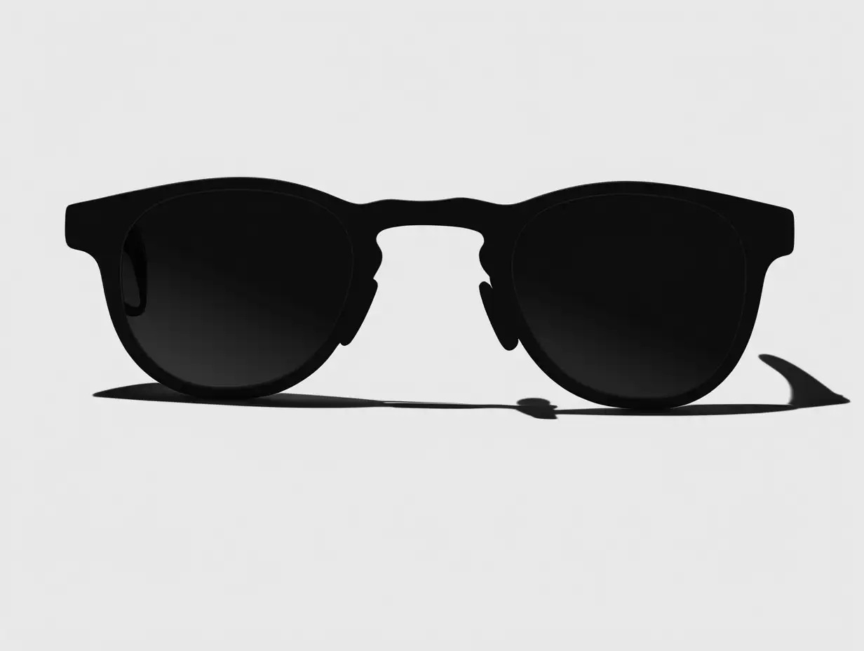 solid black silhouette of a pair of sunglasses on a white background, solid, simplisitic, minimalistic, clear outline , shadow underneath -- no hightlights solid black


