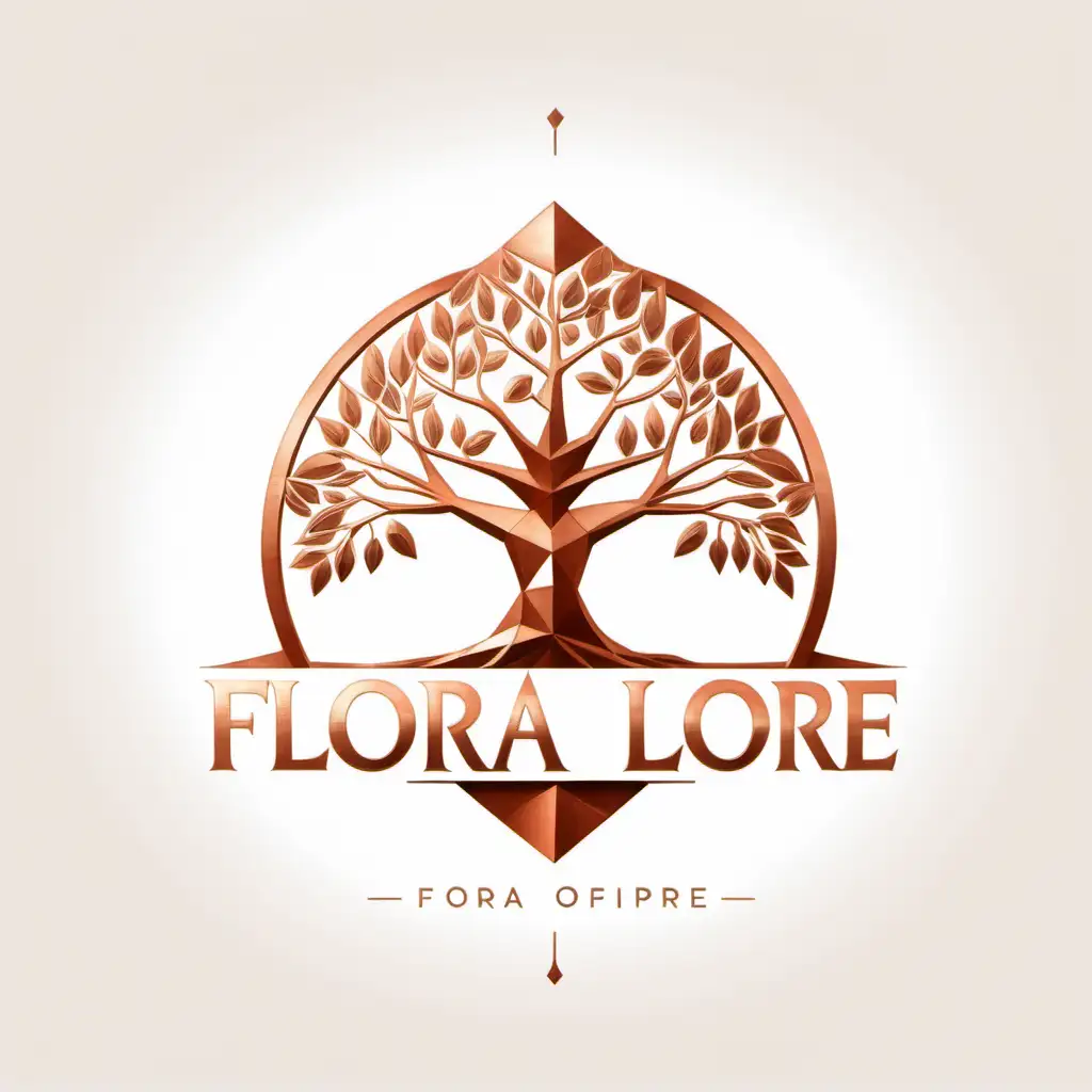 Copper Tree of Life Logo Flora Lore Emblem on White Background