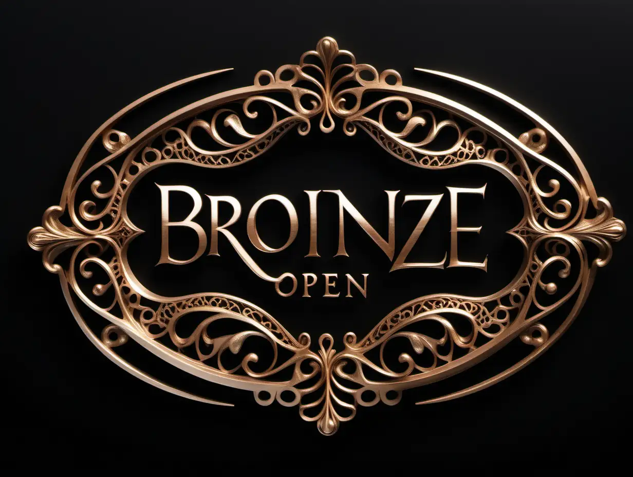 Exquisite Bronze Filigree Logo Frame on Elegant Black Background
