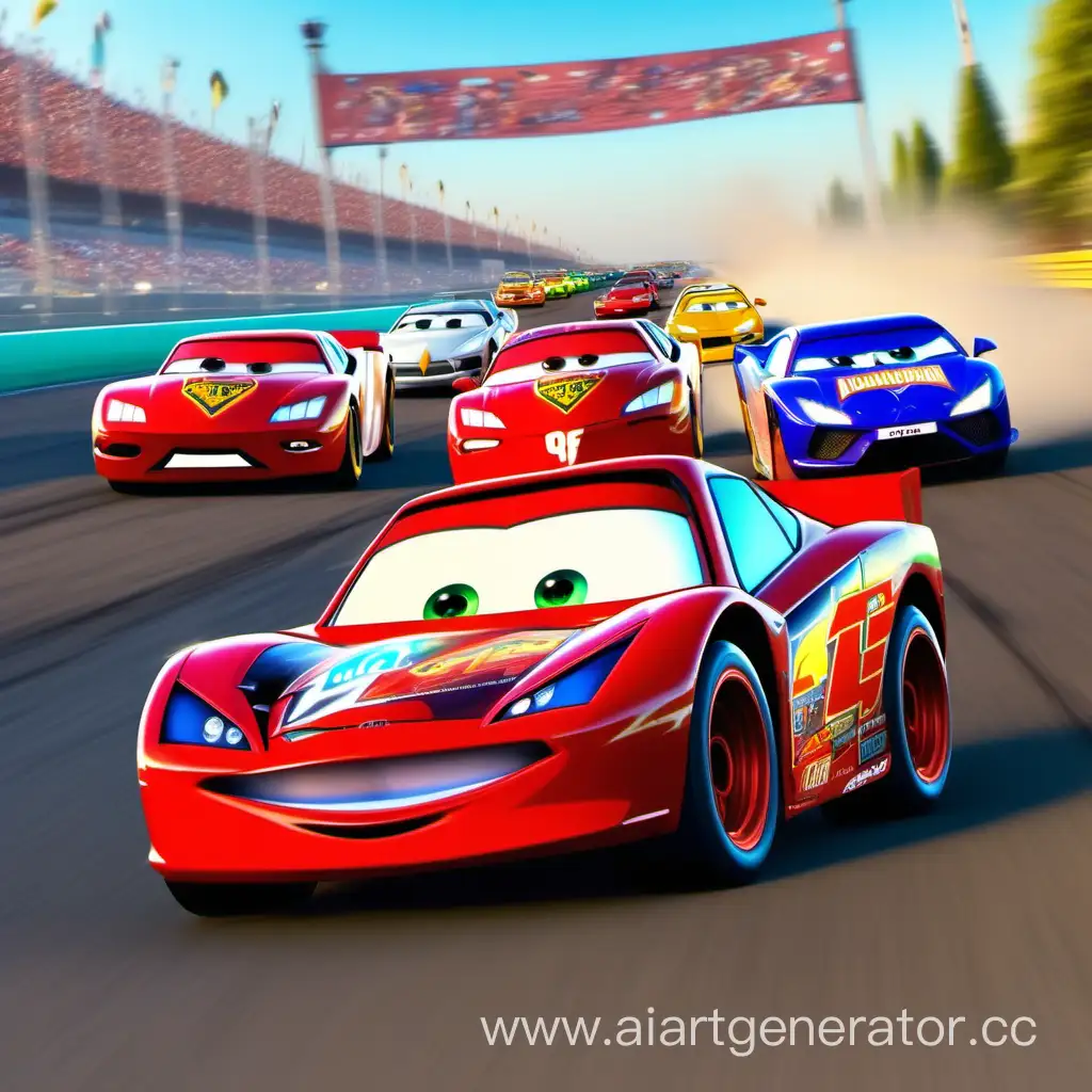 Smiling-Lightning-McQueen-Leads-the-Fastest-Lamborghini-Race