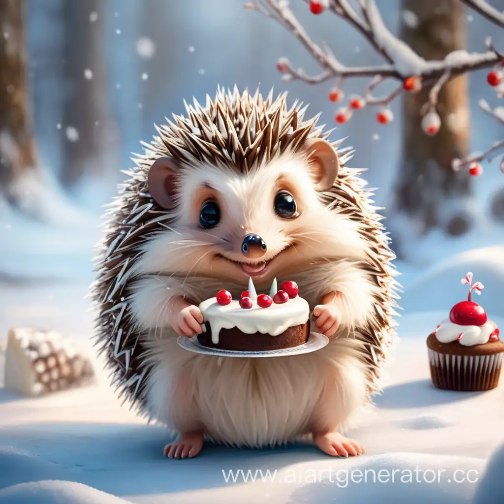 Adorable-Winter-Hedgehog-Holding-a-Festive-Cake