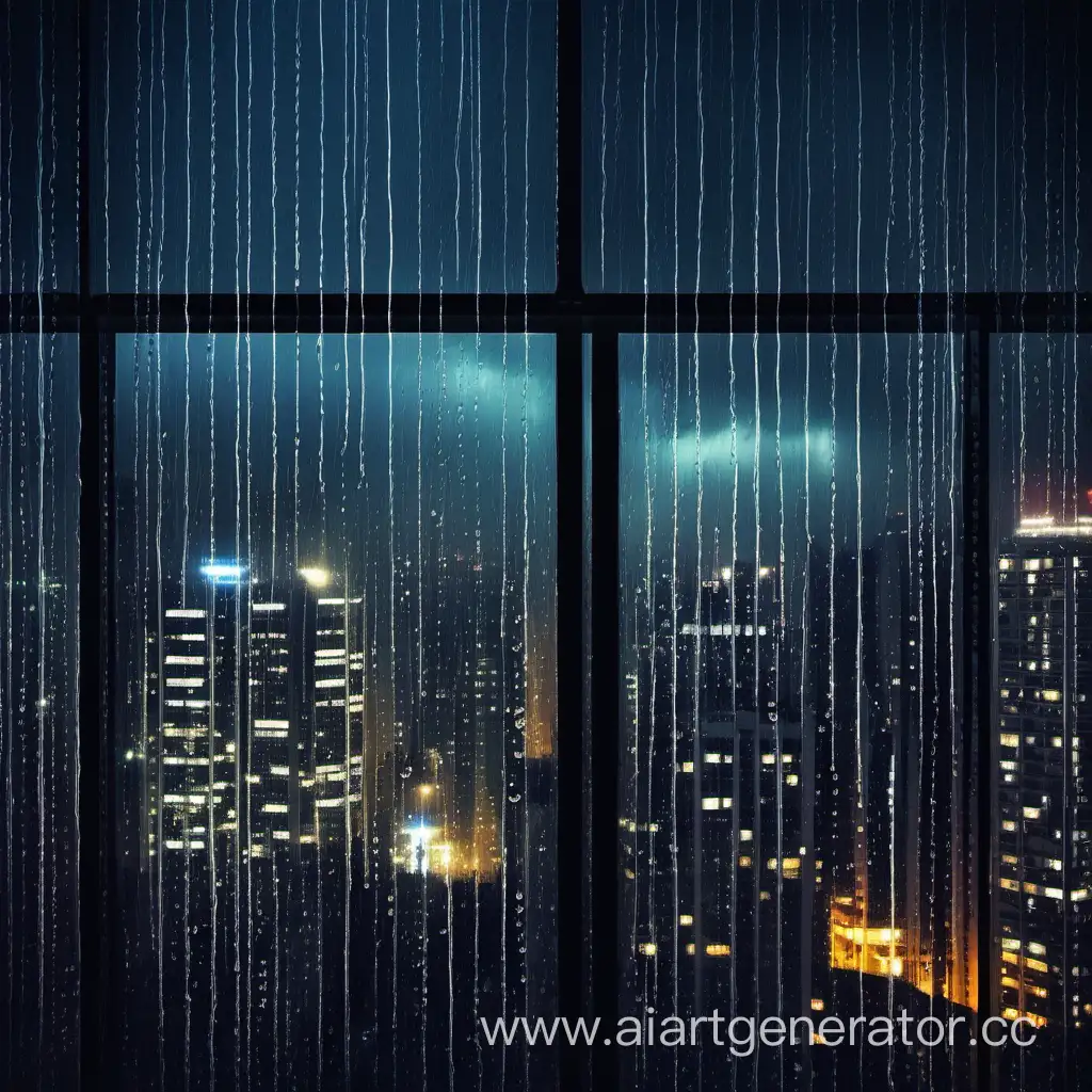 Raindrop-Serenity-Night-Cityscape-Through-HighFloor-Window