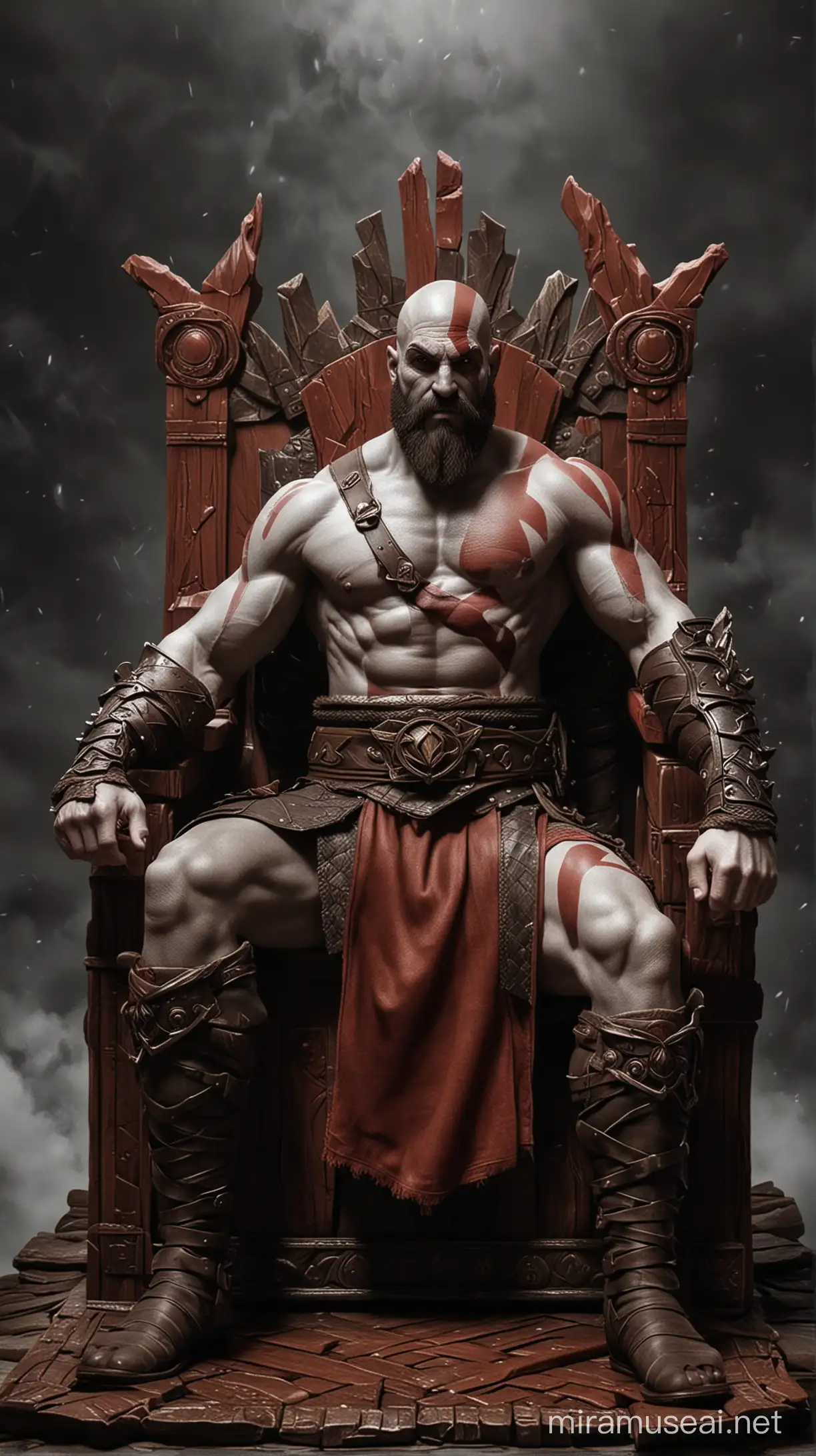 Majestic Kratos Sitting on His Throne in Commanding Pose