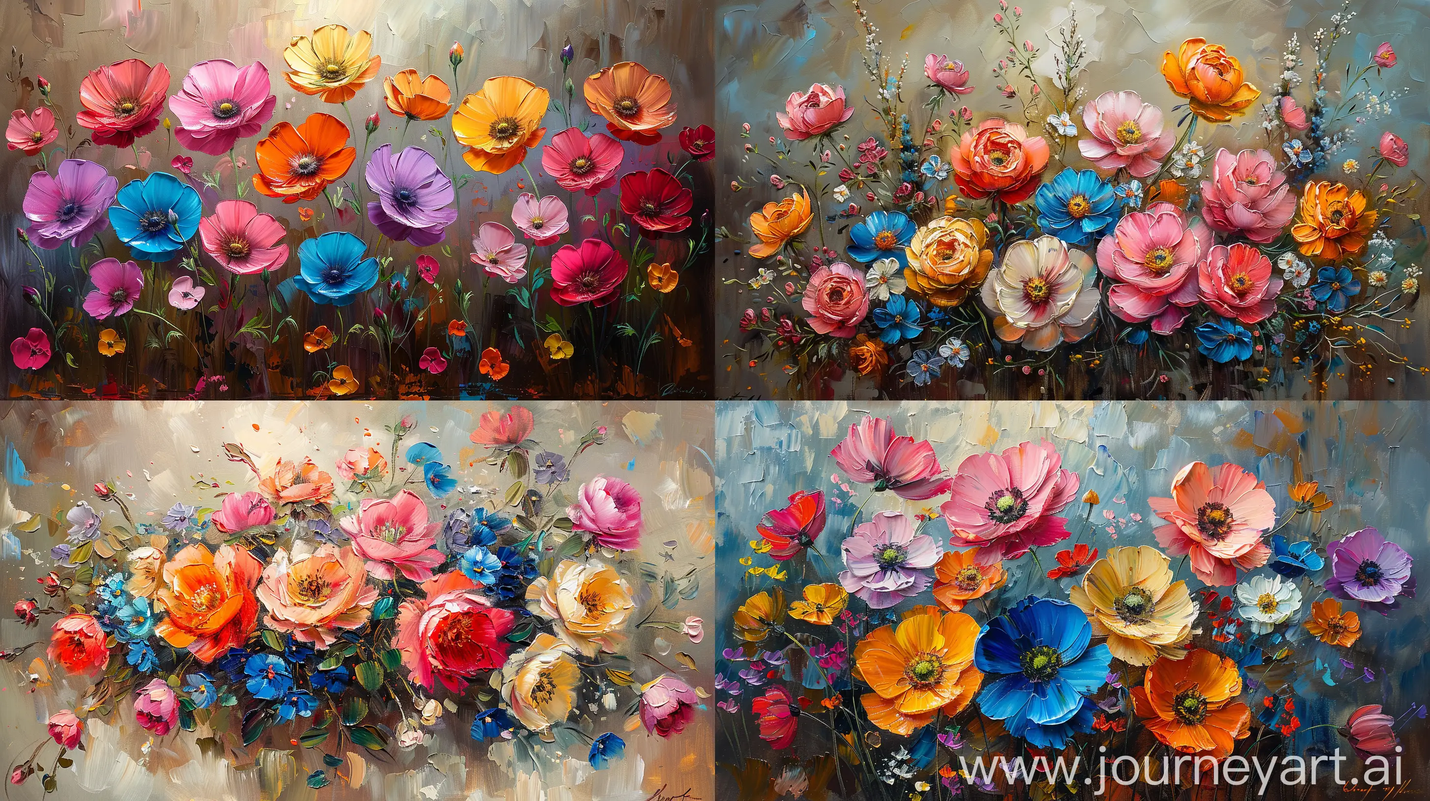 oil painting, flowers,colorfull --ar 16:9 --s 750