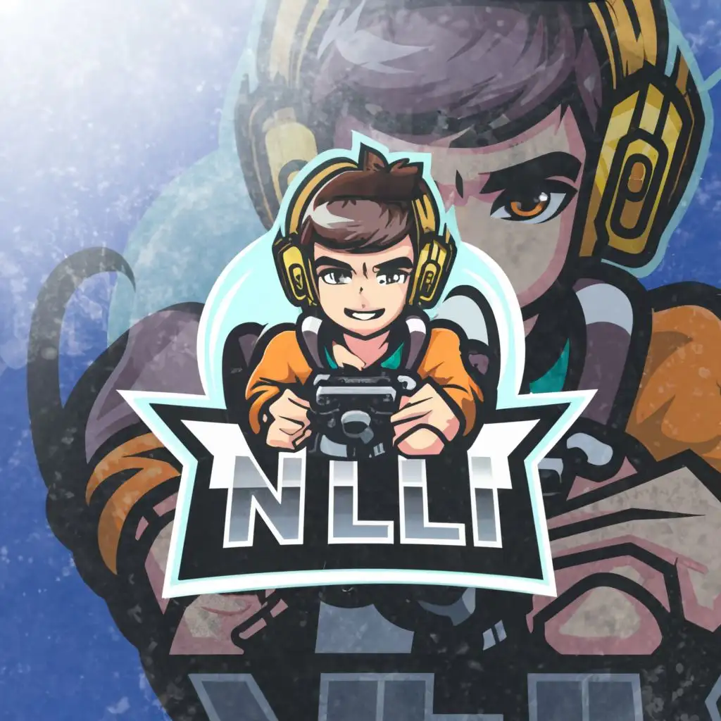 a logo design,with the text "N0Li", main symbol:Anime guy gaming,Moderate,clear background brown hair