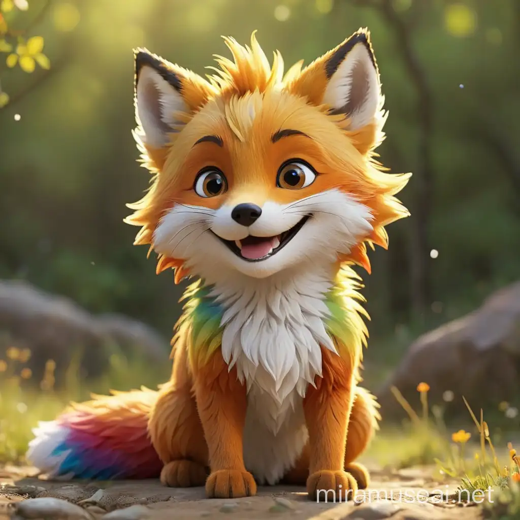 Smiling Little Prince with Rainbow and Fox Friend