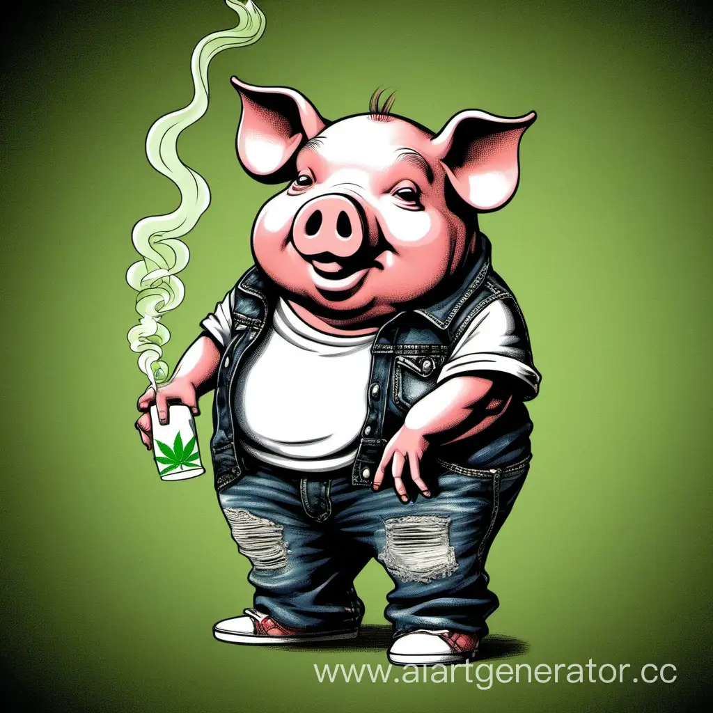 Quirky-Pig-Character-Enjoying-a-Relaxing-Moment-in-True-Religion-Pants