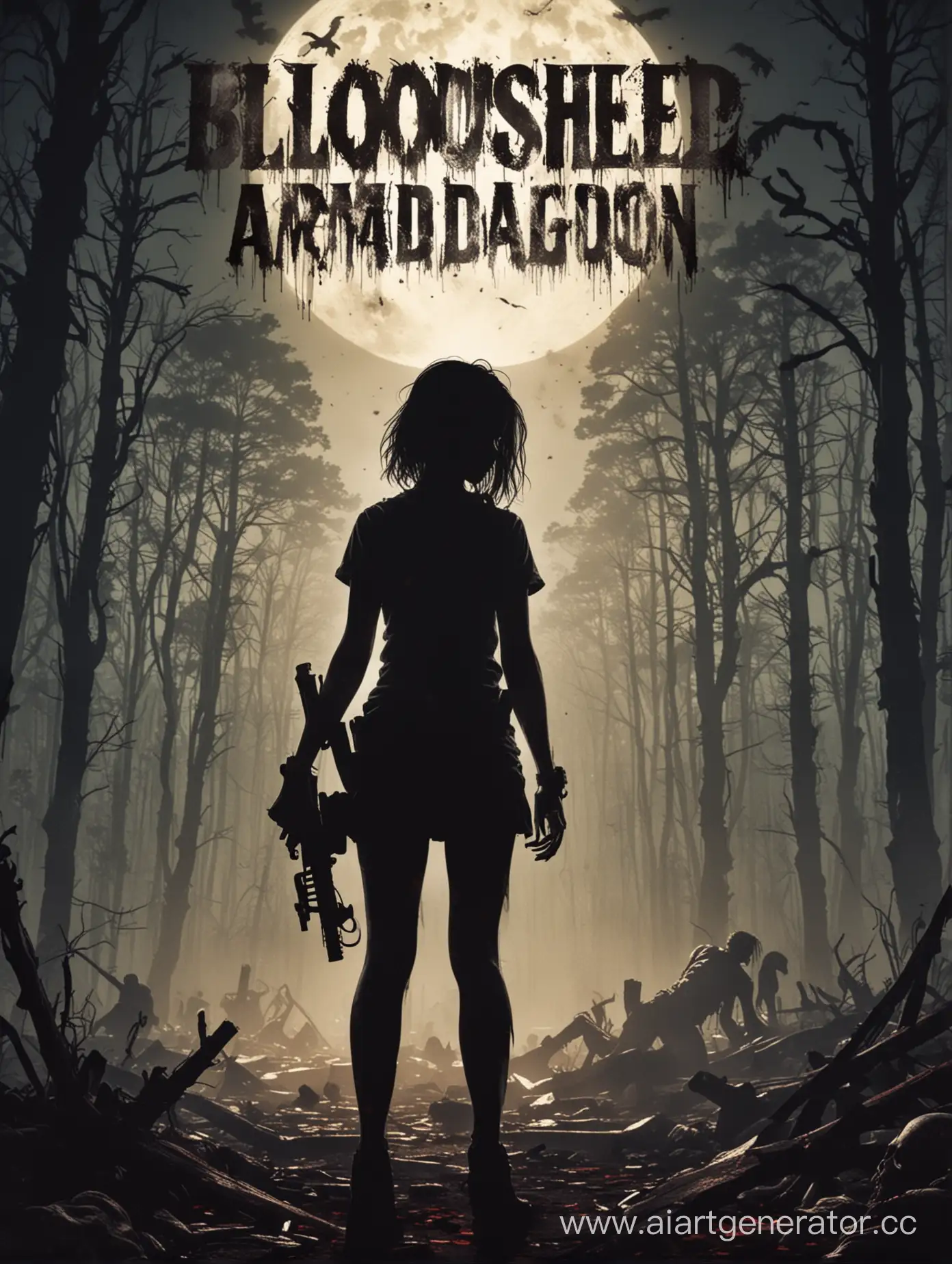 Silhouette-Girl-in-Zombie-Apocalypse-with-Bloodshed-Armageddon