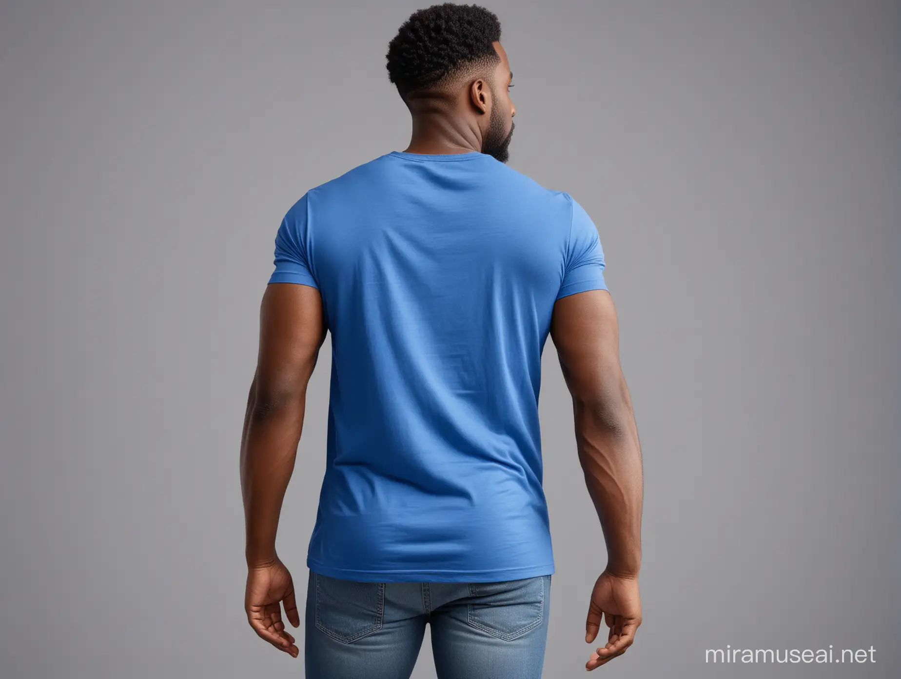Confident Black Man Displaying Vibrant Blue TShirt