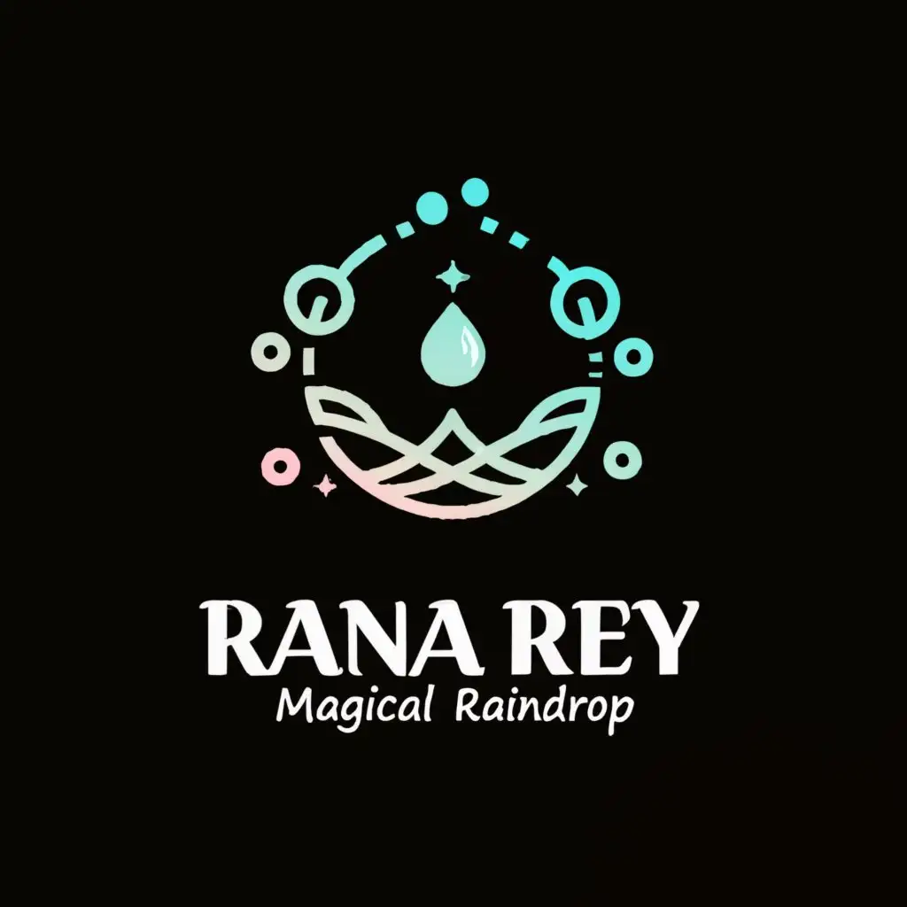 a logo design,with the text "Rana Rey. Magical Girl, Raindrop", main symbol:Bubbles, gemstone in the middle, sparkles, transparent background, text focus,Minimalistic,clear background