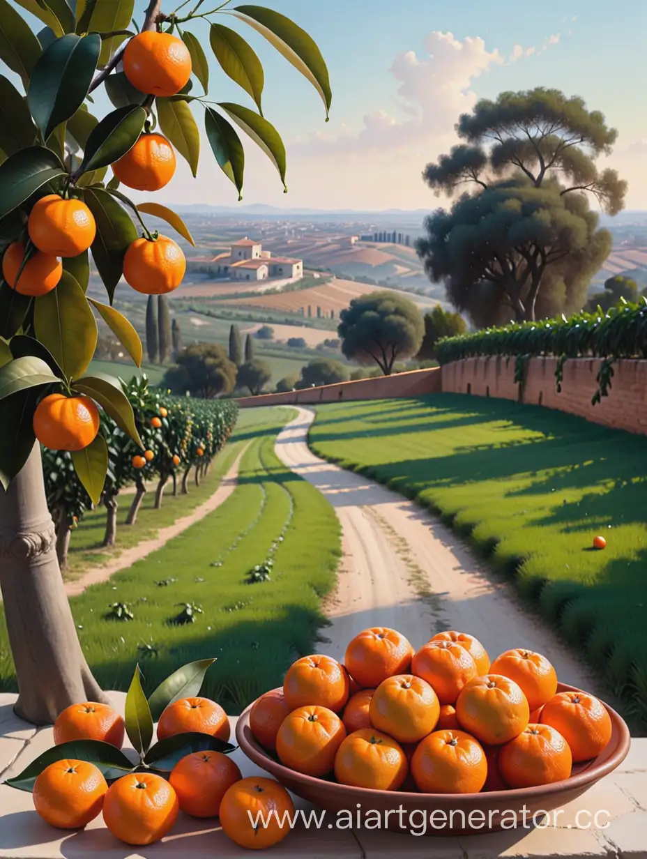 Serene-Tangerine-Orchard-Landscape-Tranquil-Scene-with-Citrus-Trees-and-Blue-Sky