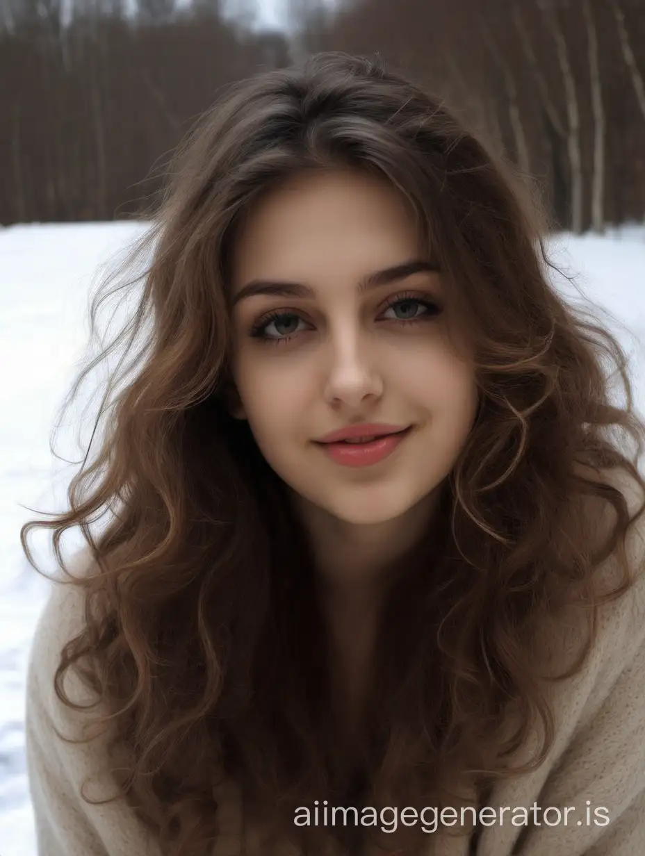 Hot Photo of michela an italian prosperous girl just came back home from college with brown wavy hair relaxing in lithuanian winter