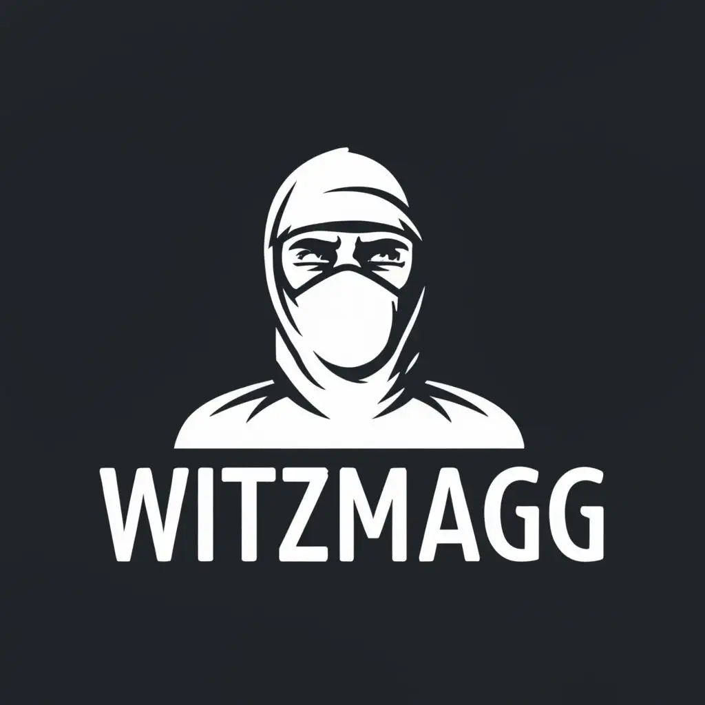logo, Man in white balaclava, with the text "Witzmag", typography