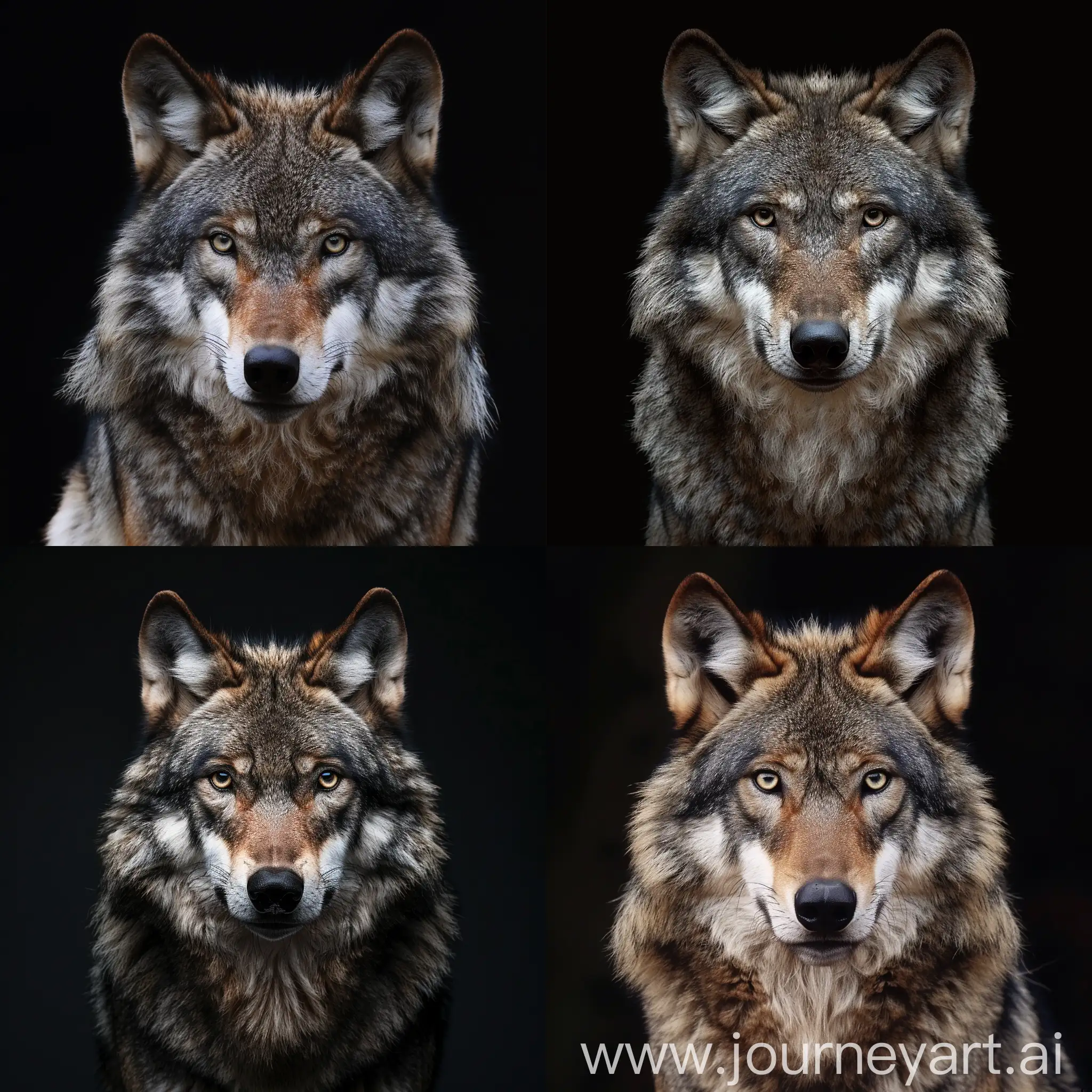 photorealistic image of a wolf with background black
