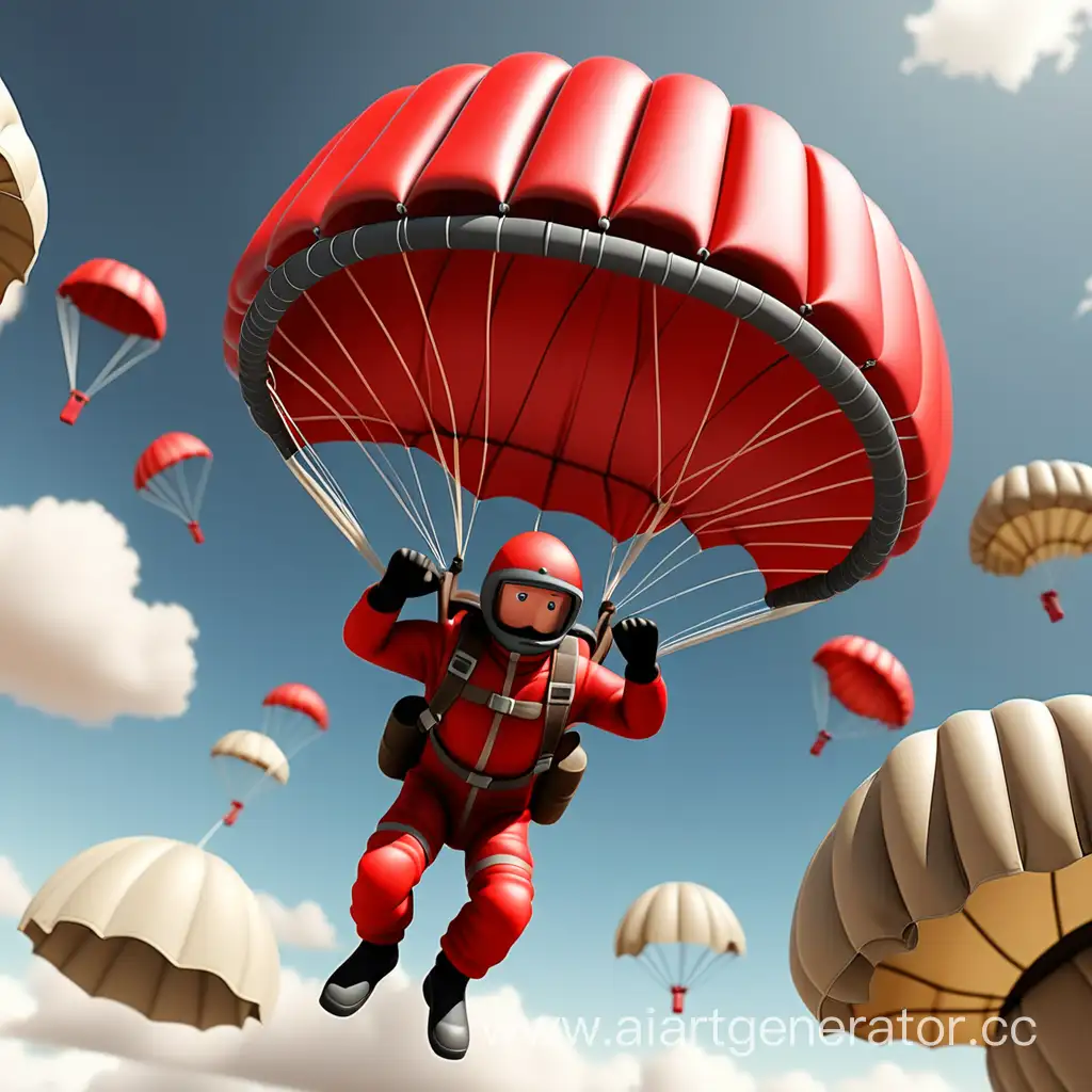 Игрушечный Красный Каскадер парашютист в шлеме пилота летит с парашютом вид снизу