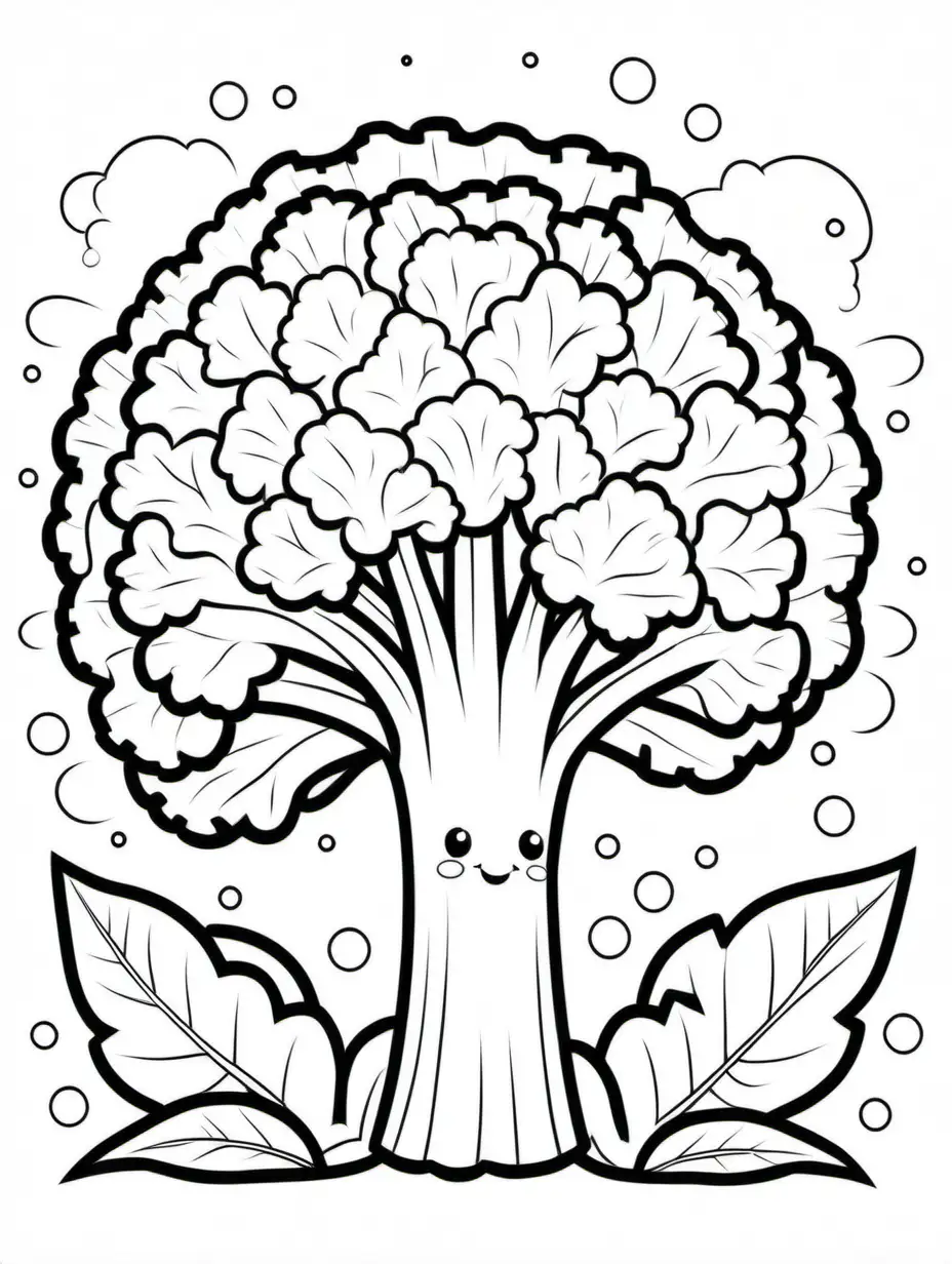 cute broccoli colouring page, kids colouring, simple, thick lines, black and white 