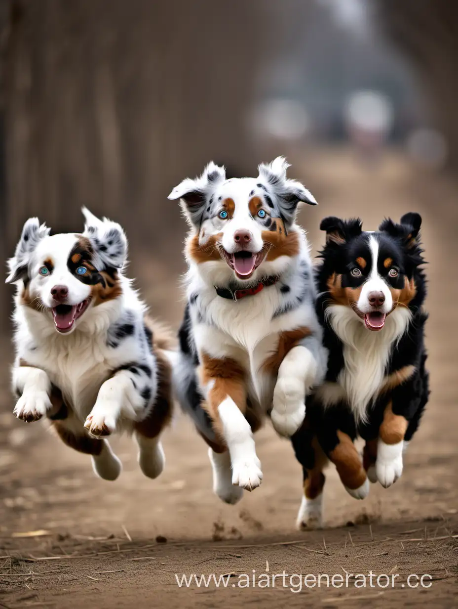 Energetic-Australian-Shepherds-Running-and-Jumping-in-Stylish-Formation