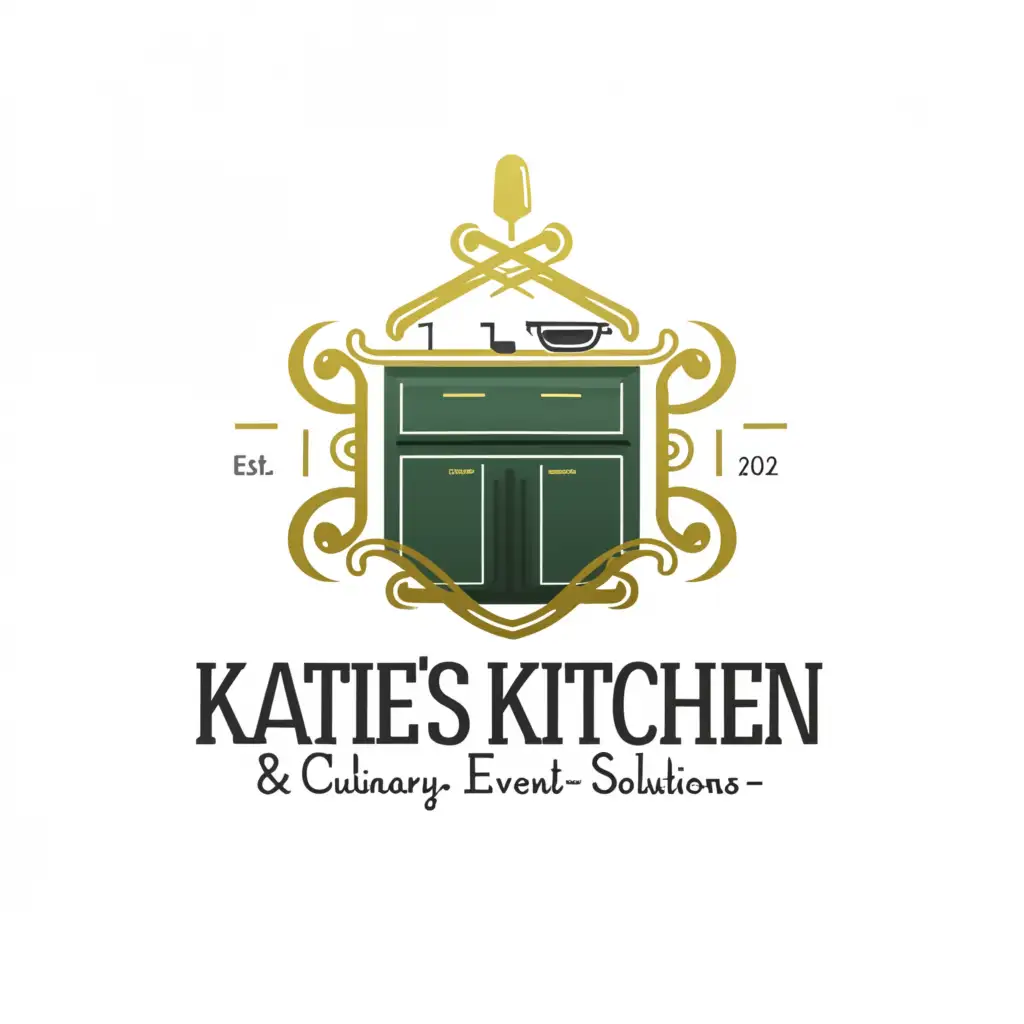 a logo design,with the text "Katie's Kitchen & Culinary Event Solutions, colors: black, emerald green, gold", main symbol:"Katie's Kitchen & Culinary Event Solutions", more emerald city,Moderate,be used in Events industry,clear background