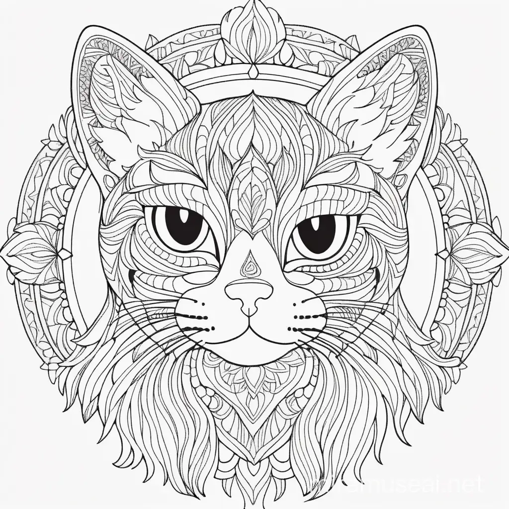 Adult Coloring Page Mandala Style Cat Design | MUSE AI