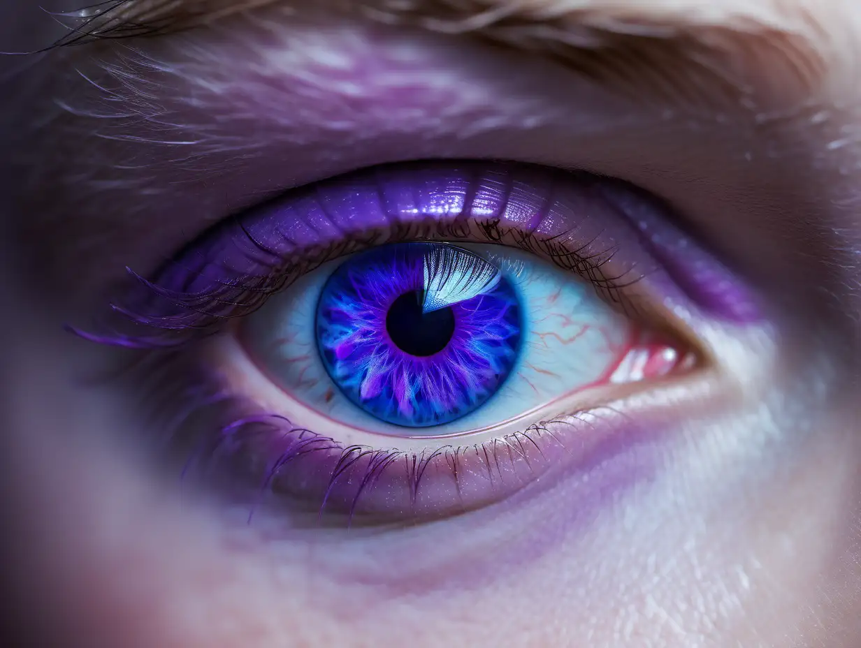yeux violet et bleu Détails en gros plan accentués avec un objectif macro , révélant les nuances de couleurs