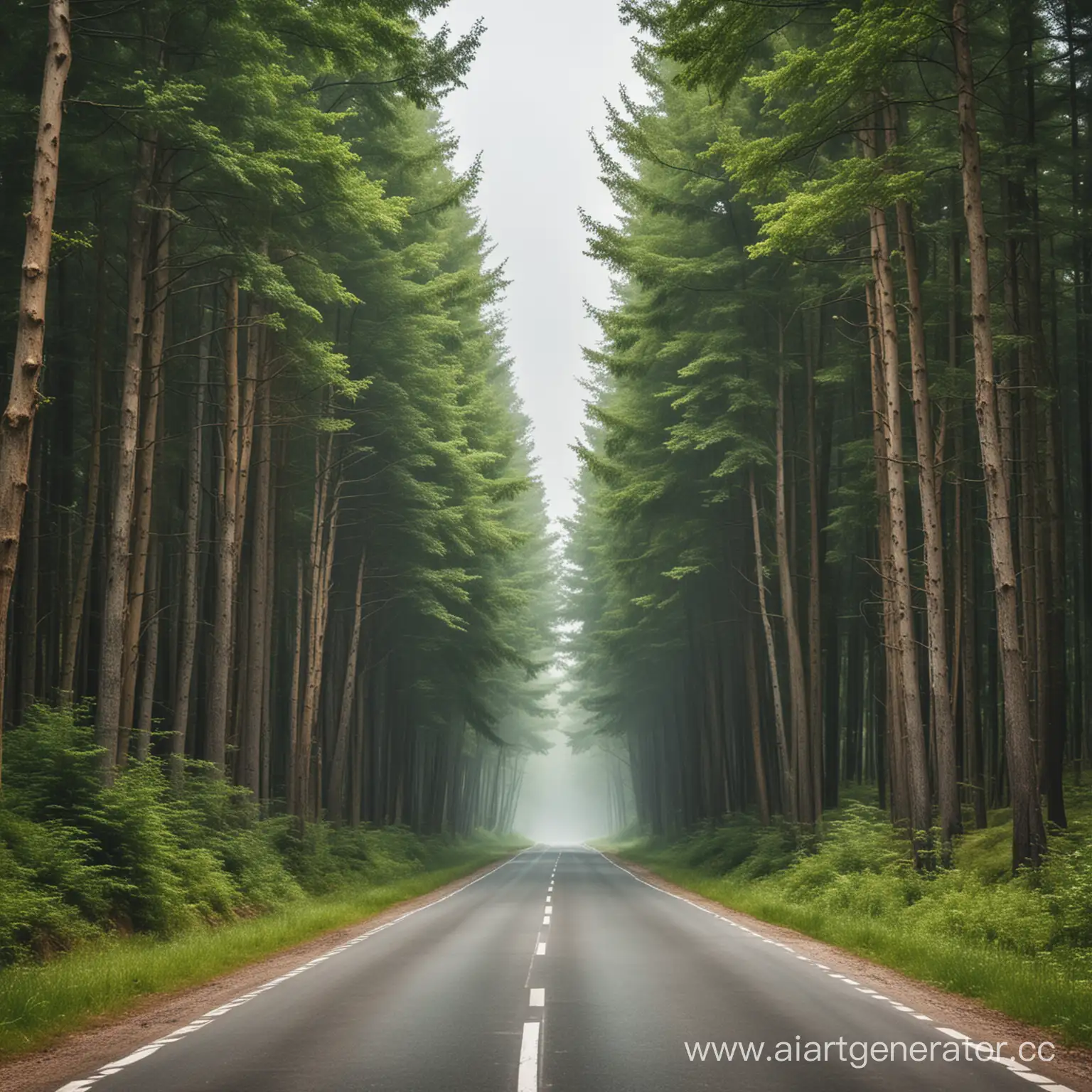 однополосная автомобильная дорога посреди красивого леса