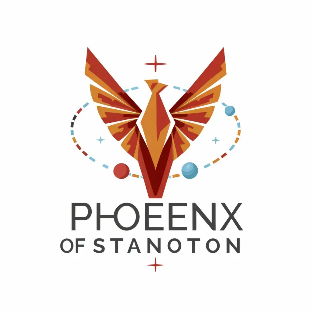 a logo design,with the text 'Phoenix of Stanton', main symbol:Phoenix, Planetary System,Minimalistic, be used in military industry, clear background