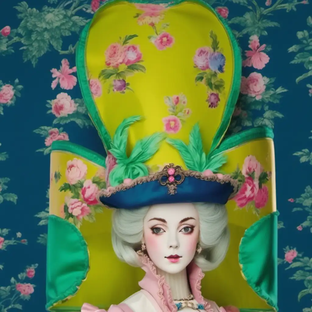 Elegant Marie Antoinette Ladies in Pink and Green Pagoda Baroque Chinoiserie Hats