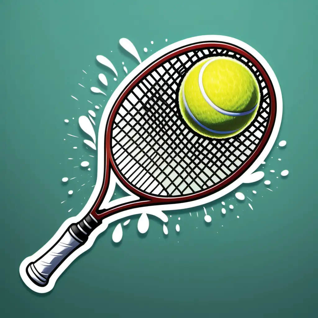 Detailed StickerStyle Tennis Racket Hitting Ball