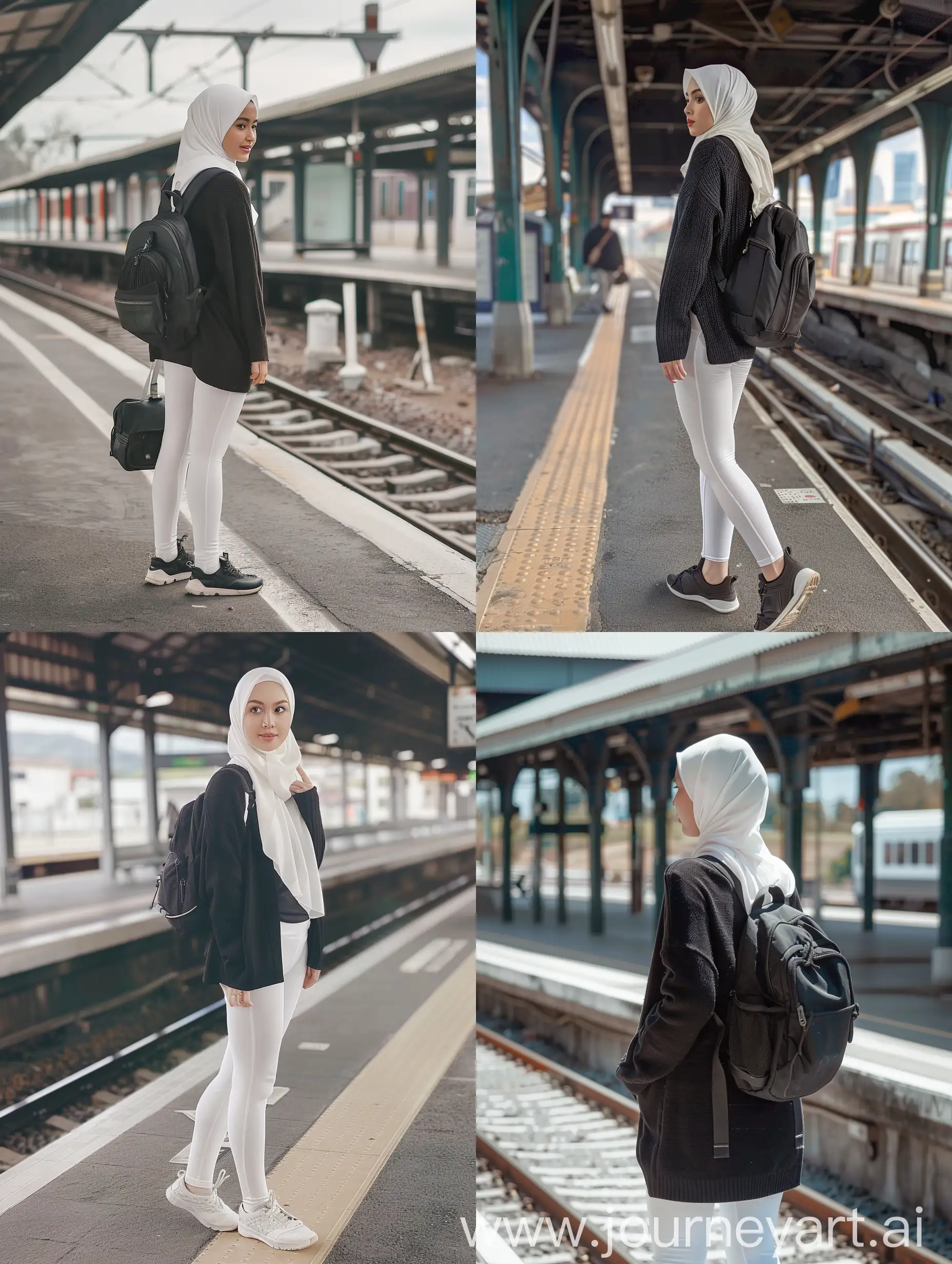 Indonesian-Woman-in-White-Hijab-at-Train-Station