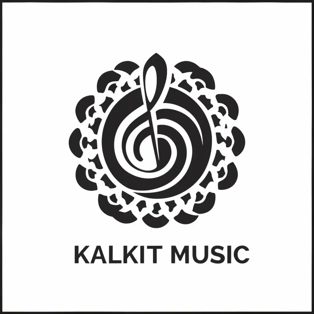 a logo design,with the text "KALKIT MUSIC", main symbol:Music[Black n White],complex,be used in Entertainment industry,clear background