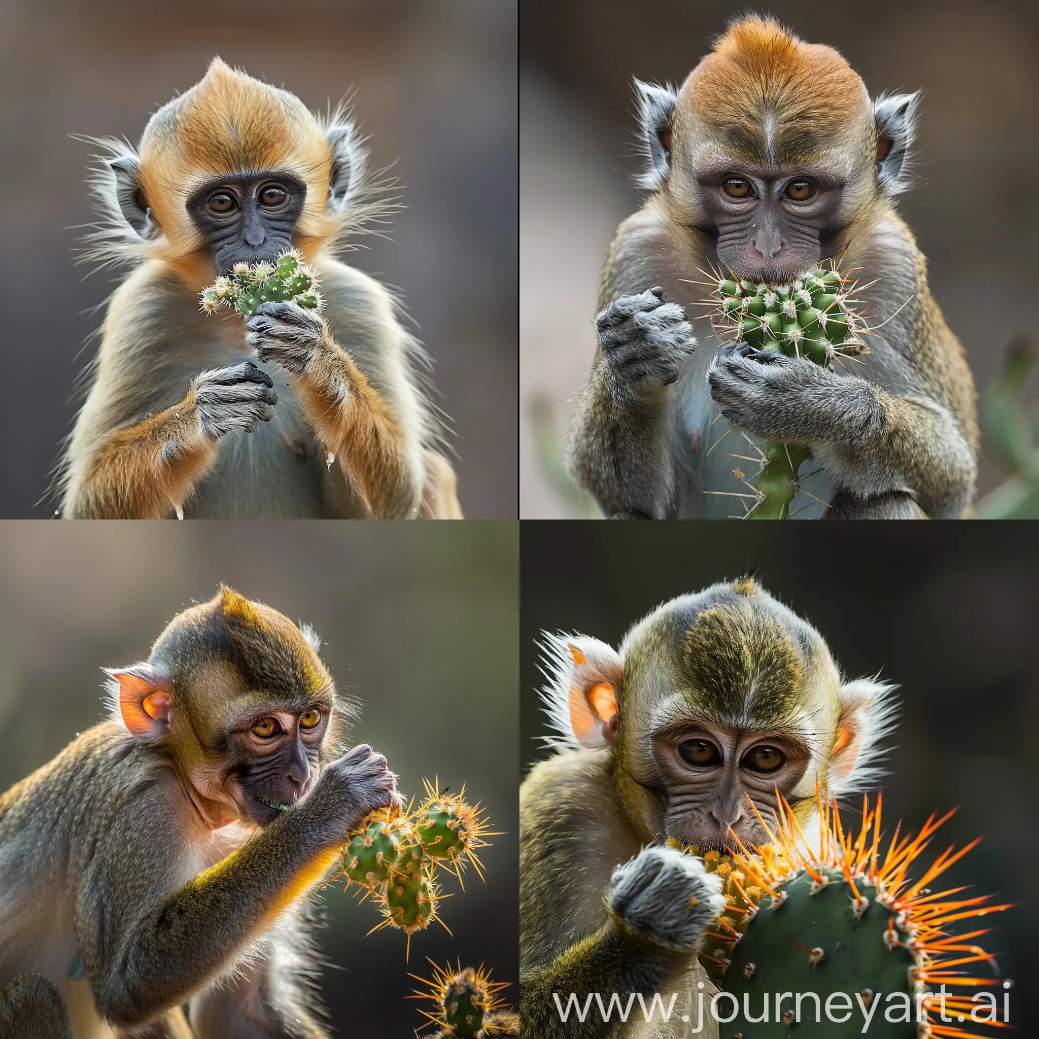 Hungry-Monkey-Feasting-on-Cactus
