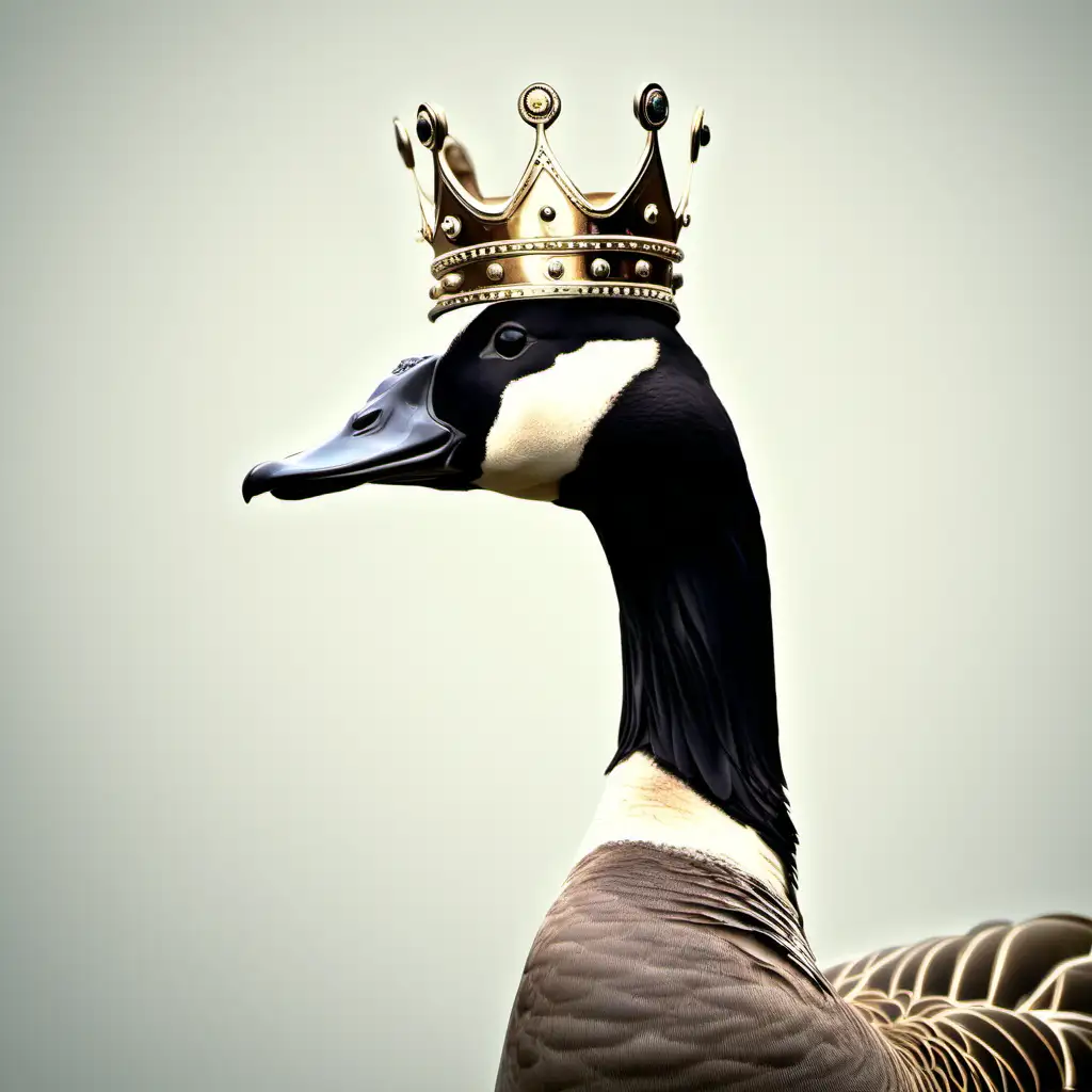 Regal Goose Wearing a Crown Majestic Waterfowl Artwork