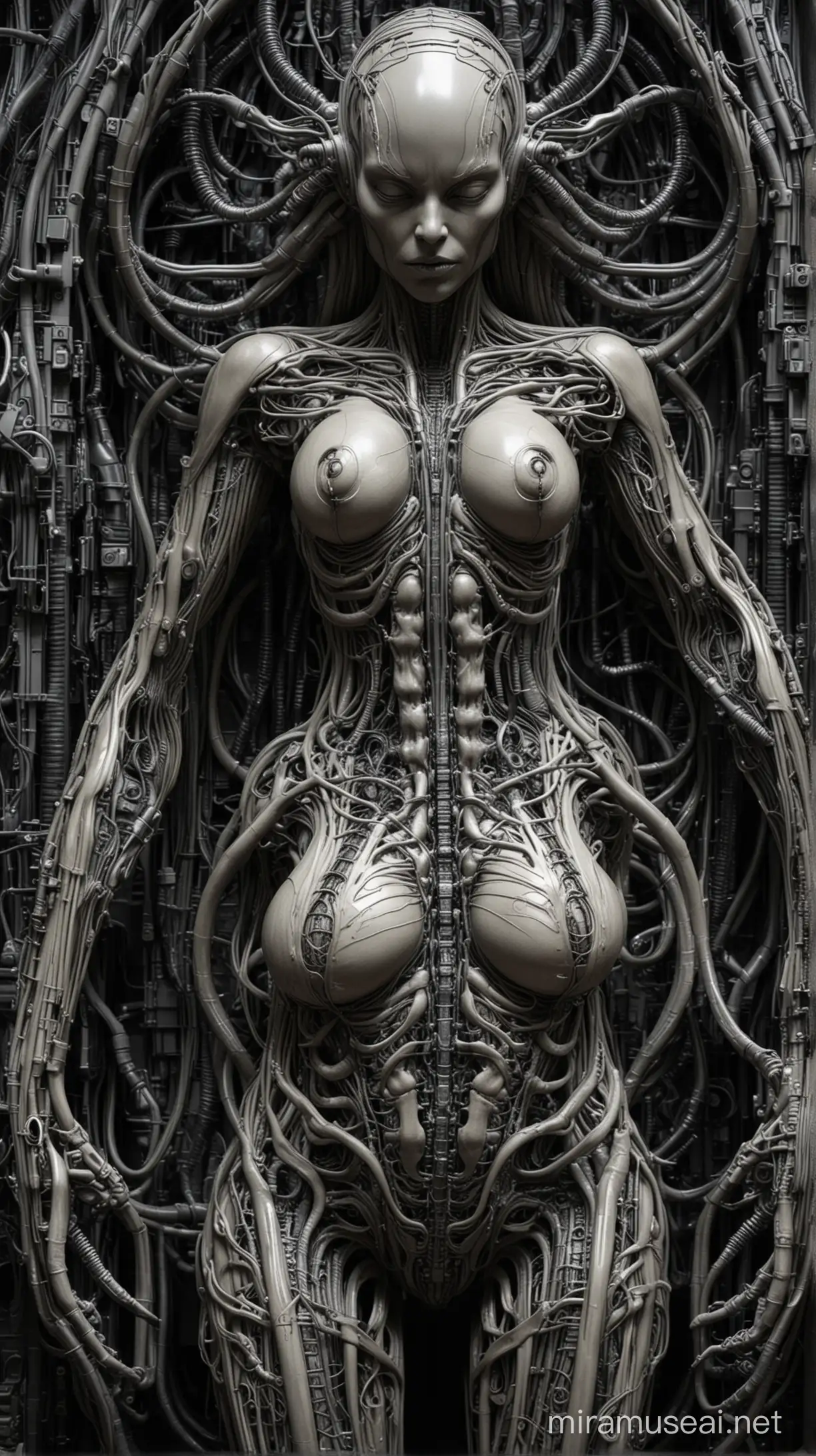 Ethereal Cybernetic Art Woman Genitals Crafted in Giger Style Wires