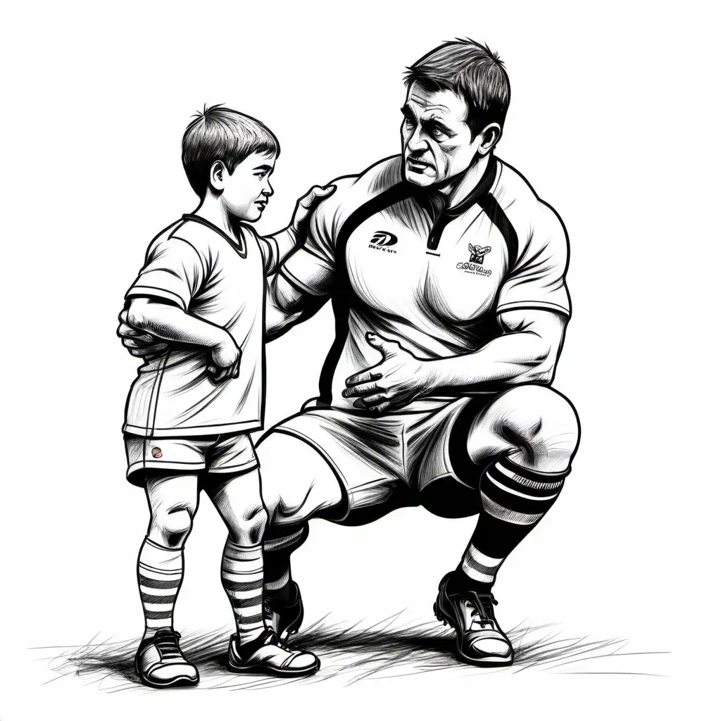 Rugby Coach Motivating Young Player Sketch