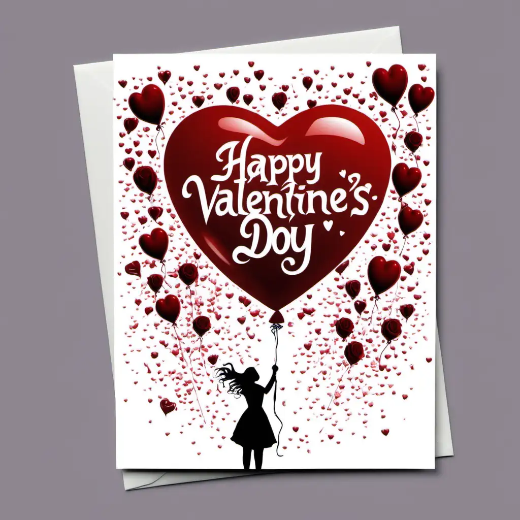 Romantic Valentines Day Card with Hearts Roses and Balloons