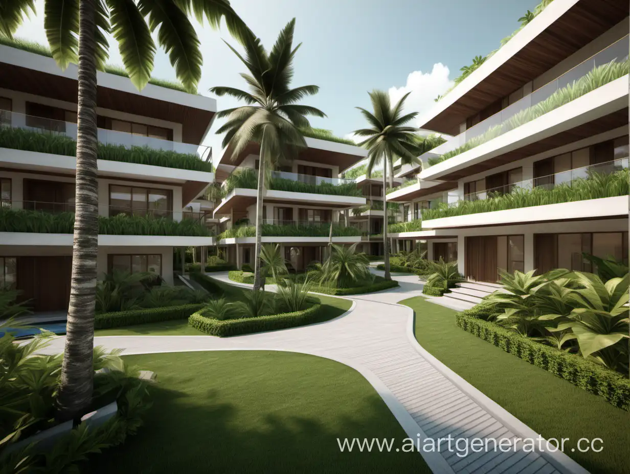 Tropical-Residential-Complex-Surrounded-by-Lush-Greenery-and-Palm-Trees